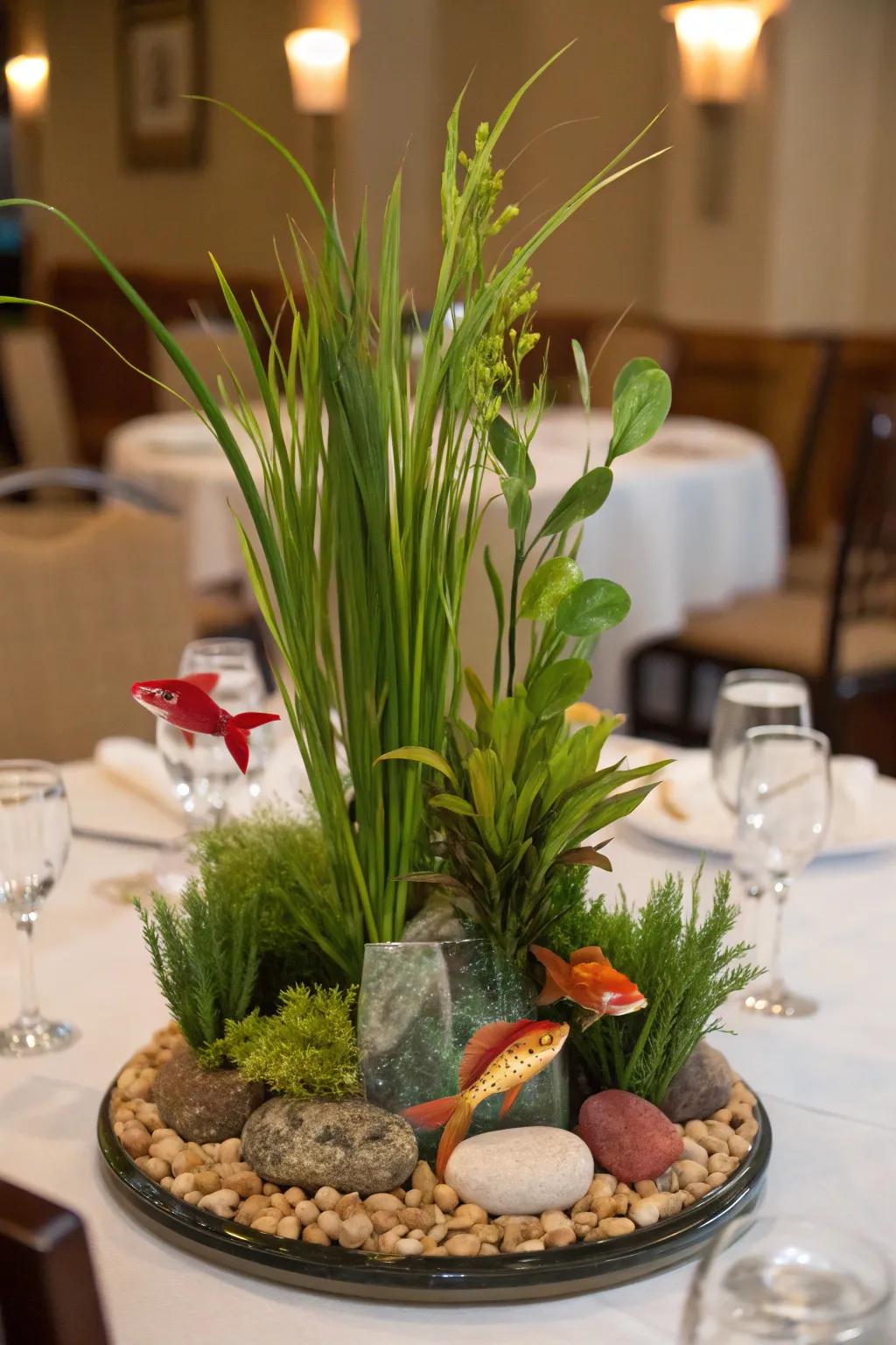 Aquatic plants introduce a hint of natural greenery.