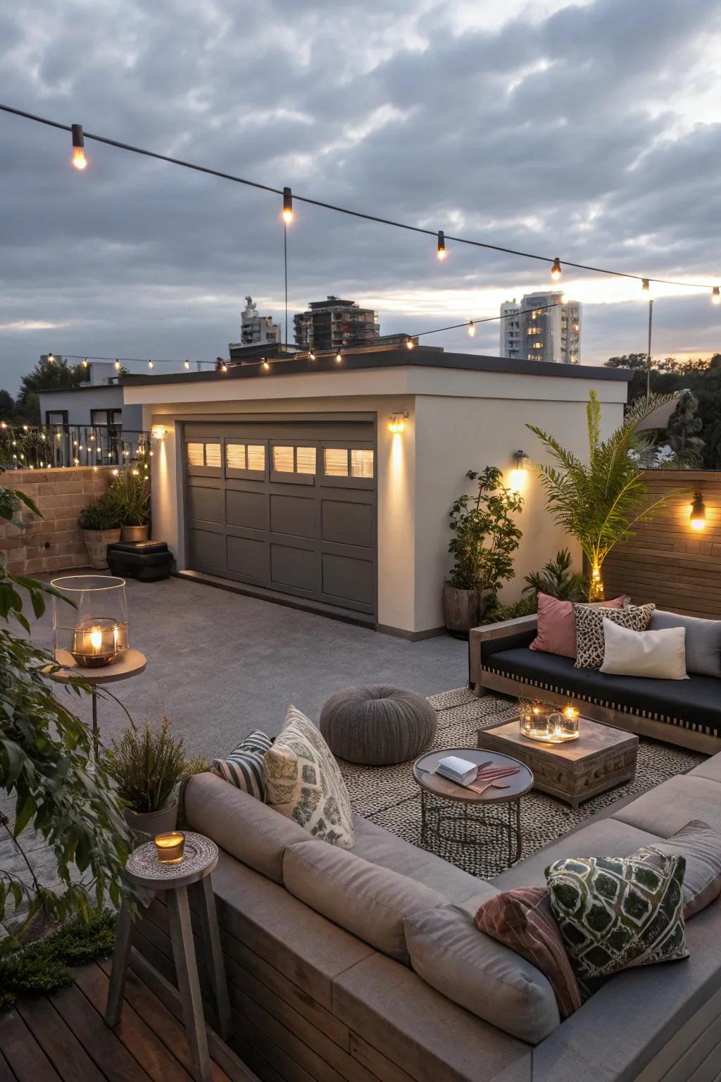 A lofty chill zone upon a flat roof garage designs a ravishing area for rest.