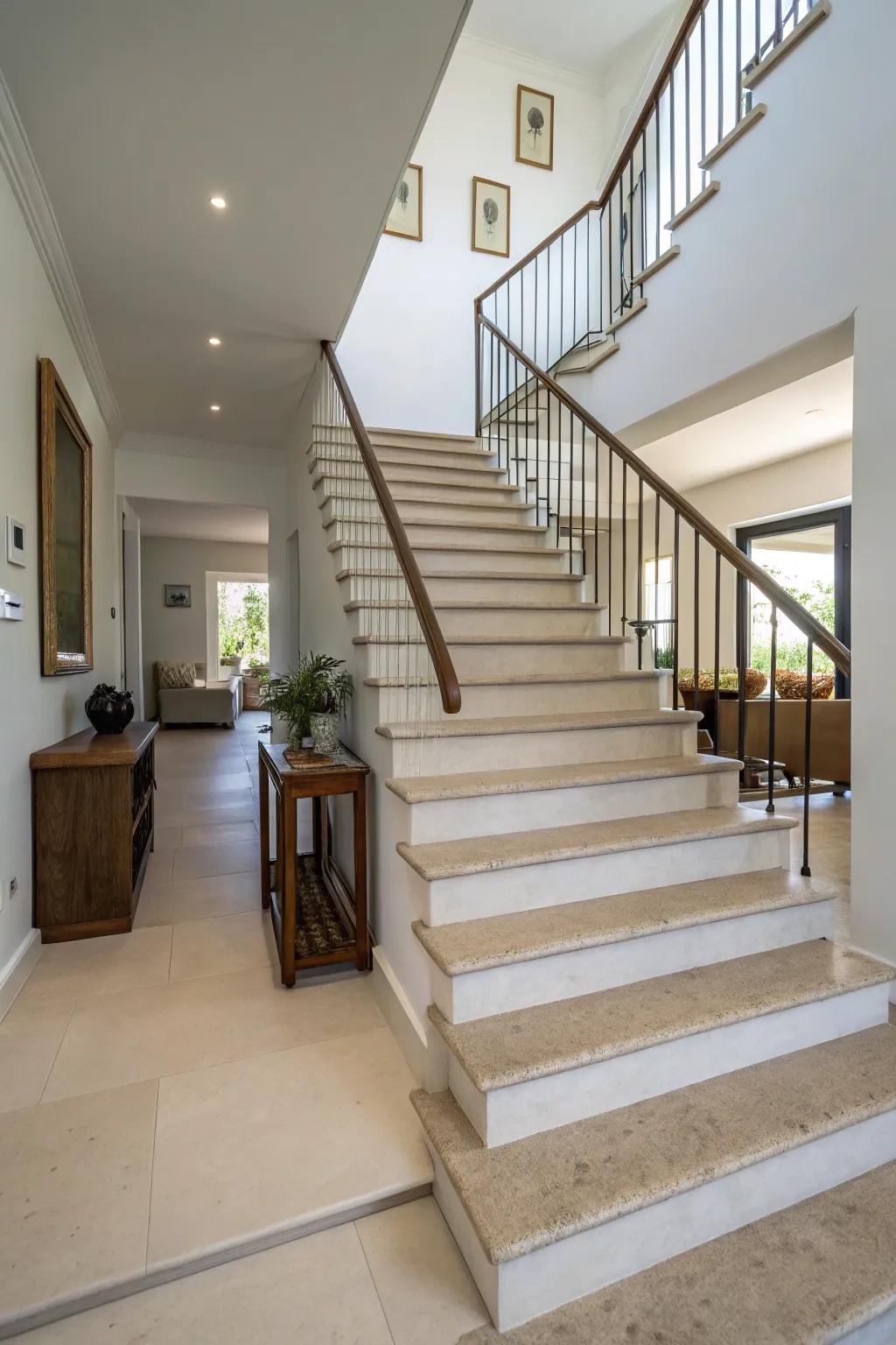 Subdued tones on staircases deliver a versatile and ageless foundation.