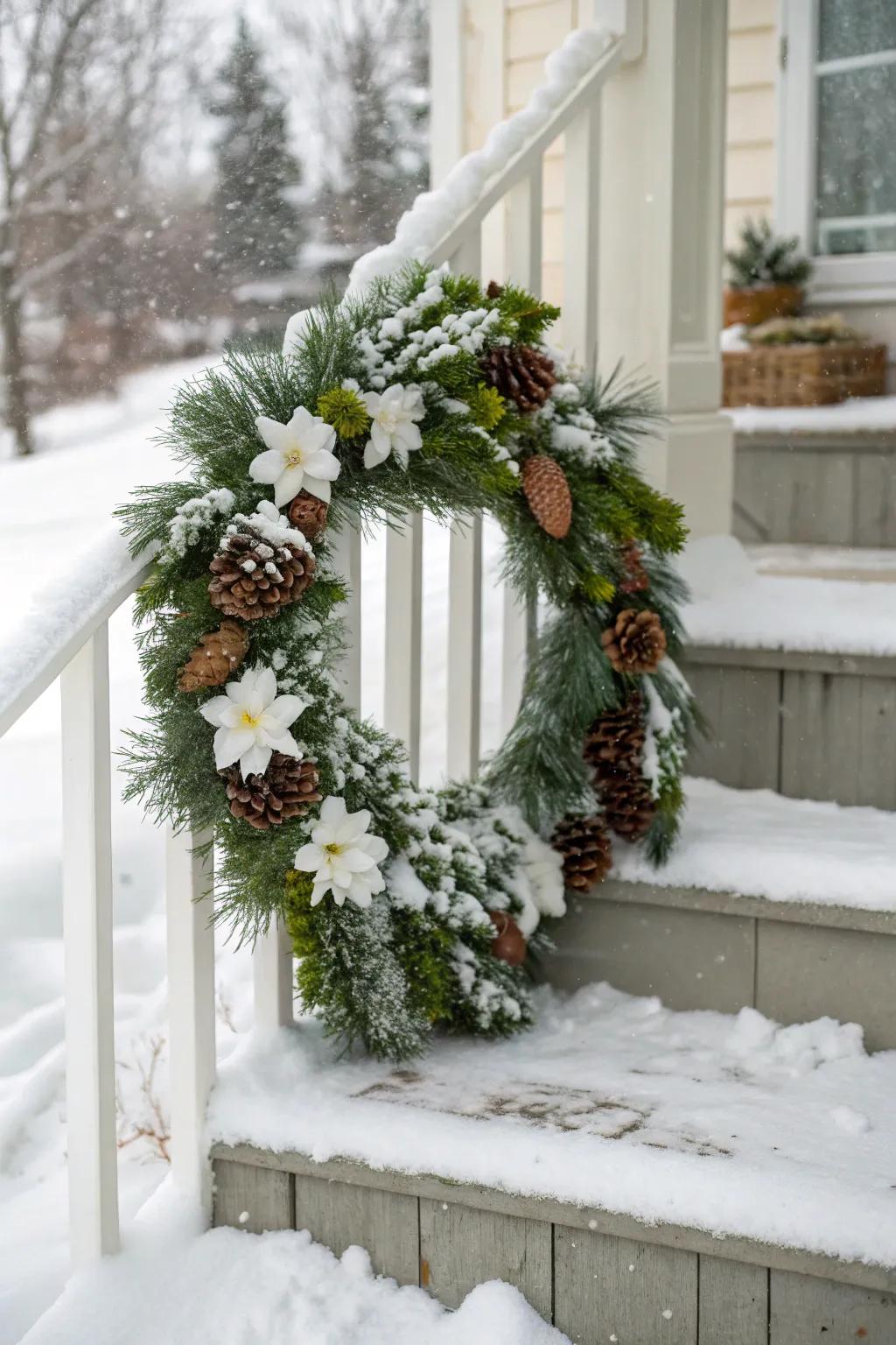 Embrace winter through an enchanting wreath composition.