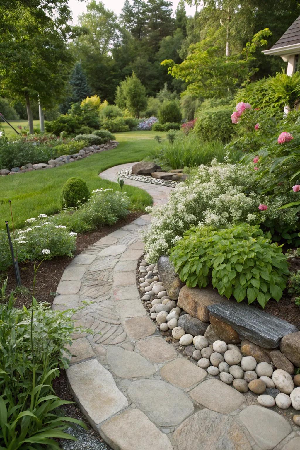 Native stone embellishments adding texture and timeless beauty.