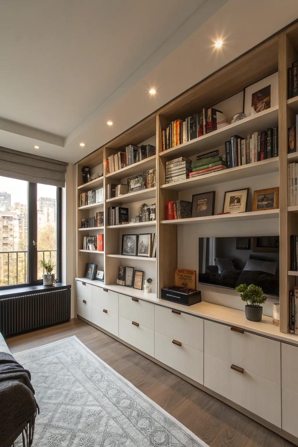 Stylish shelves help keep your space organized and personal.