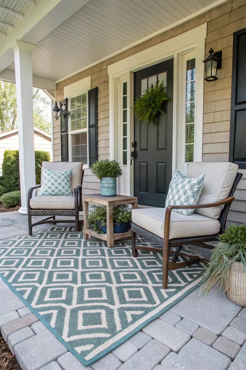 Geometric patterns deliver timeless elegance to your porch.