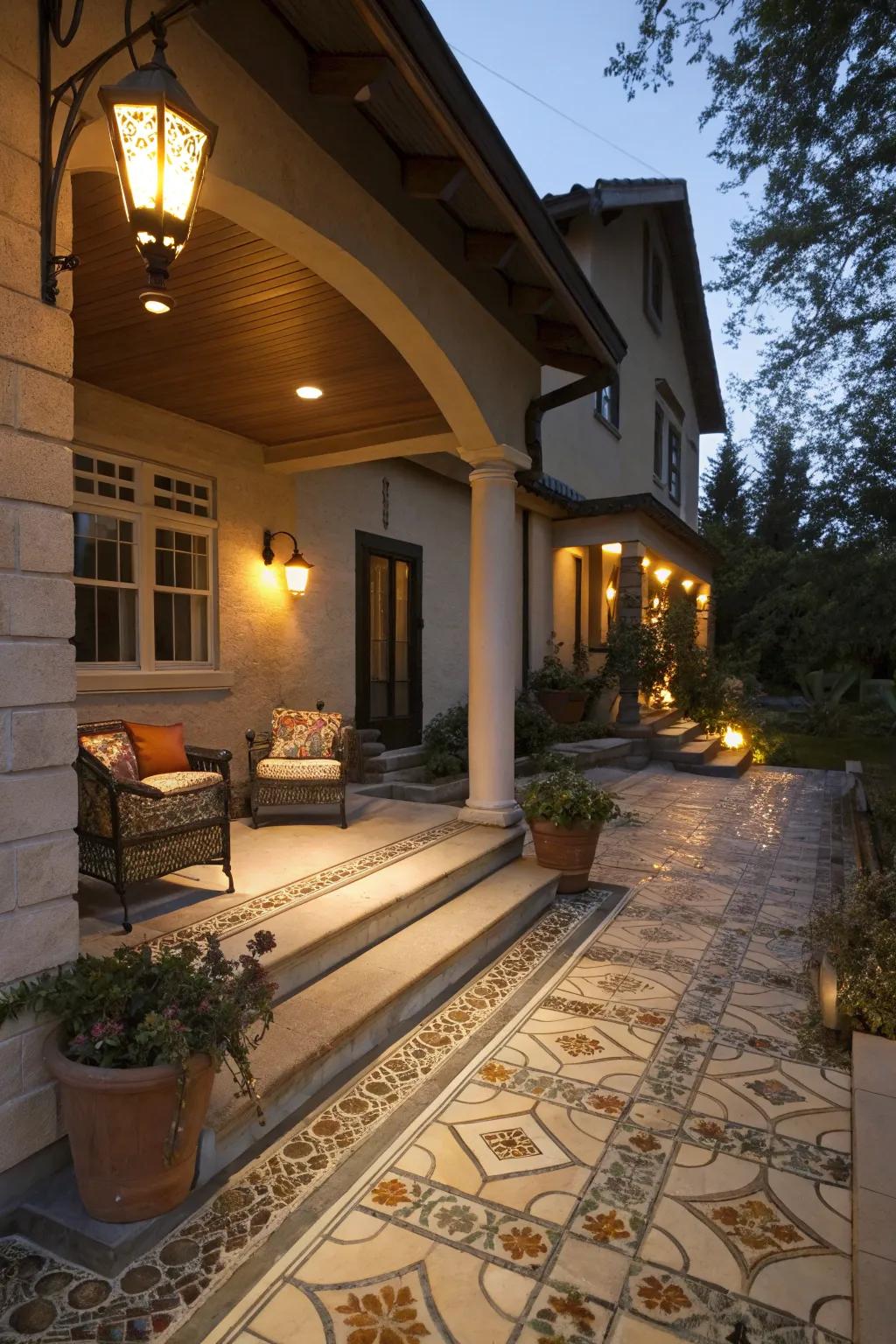 Elegant lighting enhances the slabs and crafts an inviting atmosphere.