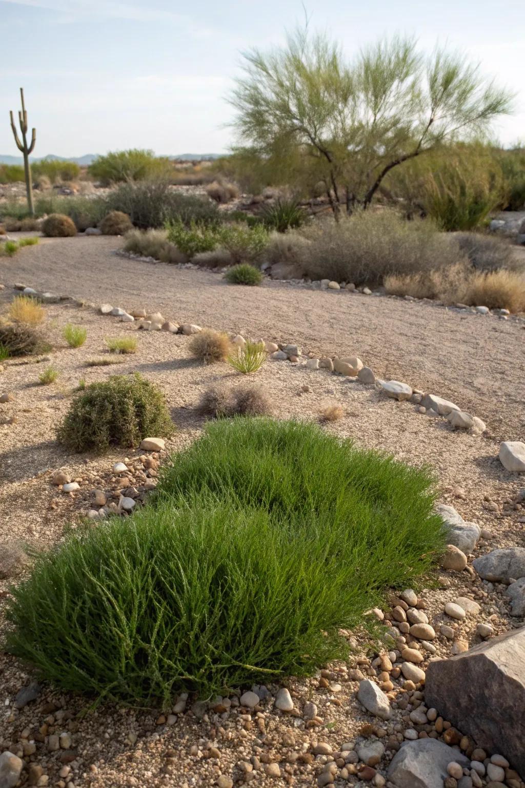 A hint of green can soften the rigid aspects of a desert yard.