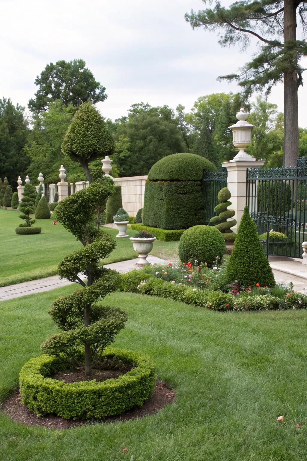 Sculpted plants contribute elegance and character.