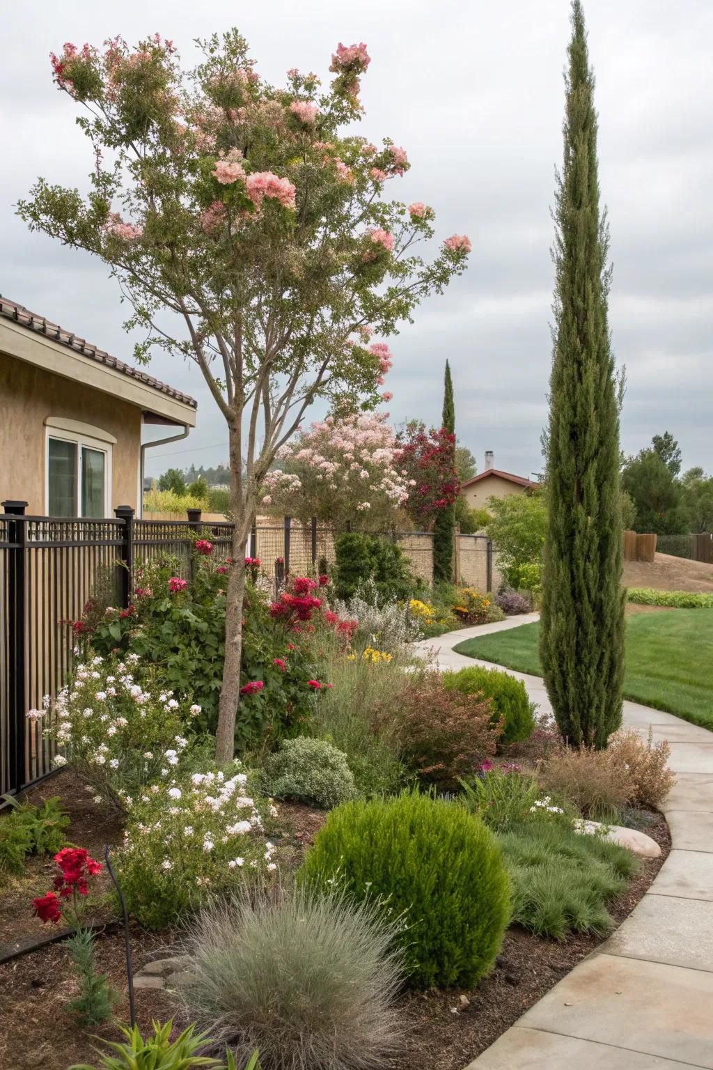 Ornamental trees and shrubs impart structure and enduring interest to xeriscapes.