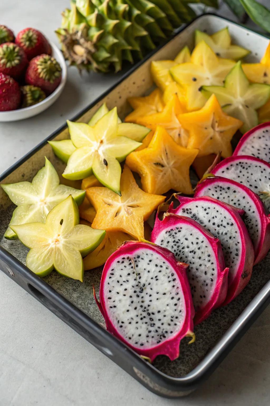 An extraordinary and chic arrangement of unique fruits.