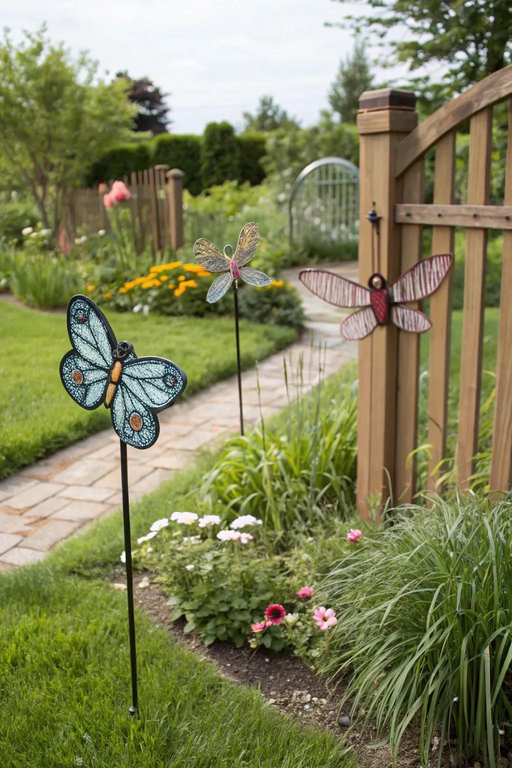 Insect designs bringing a playful touch to the blossoms.