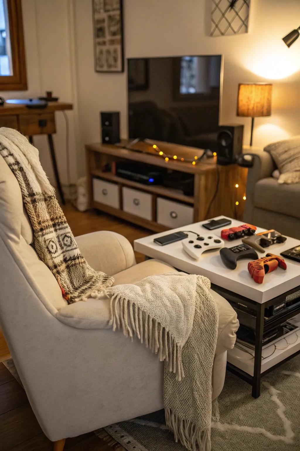 Pillows and coverings foster a cozy atmosphere in your gaming room.