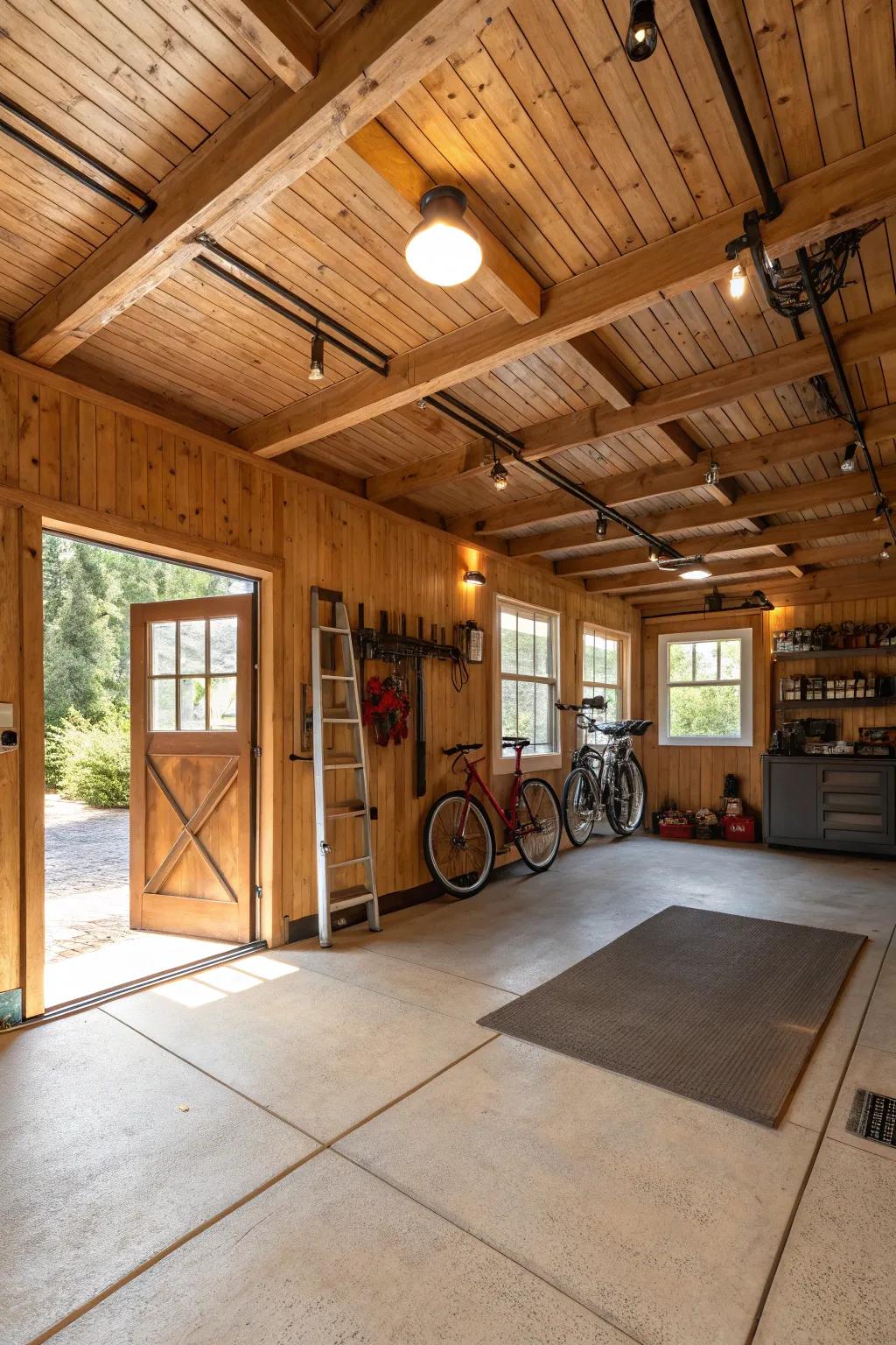 Wooden boards impart natural warmth and refinement to your garage roof.