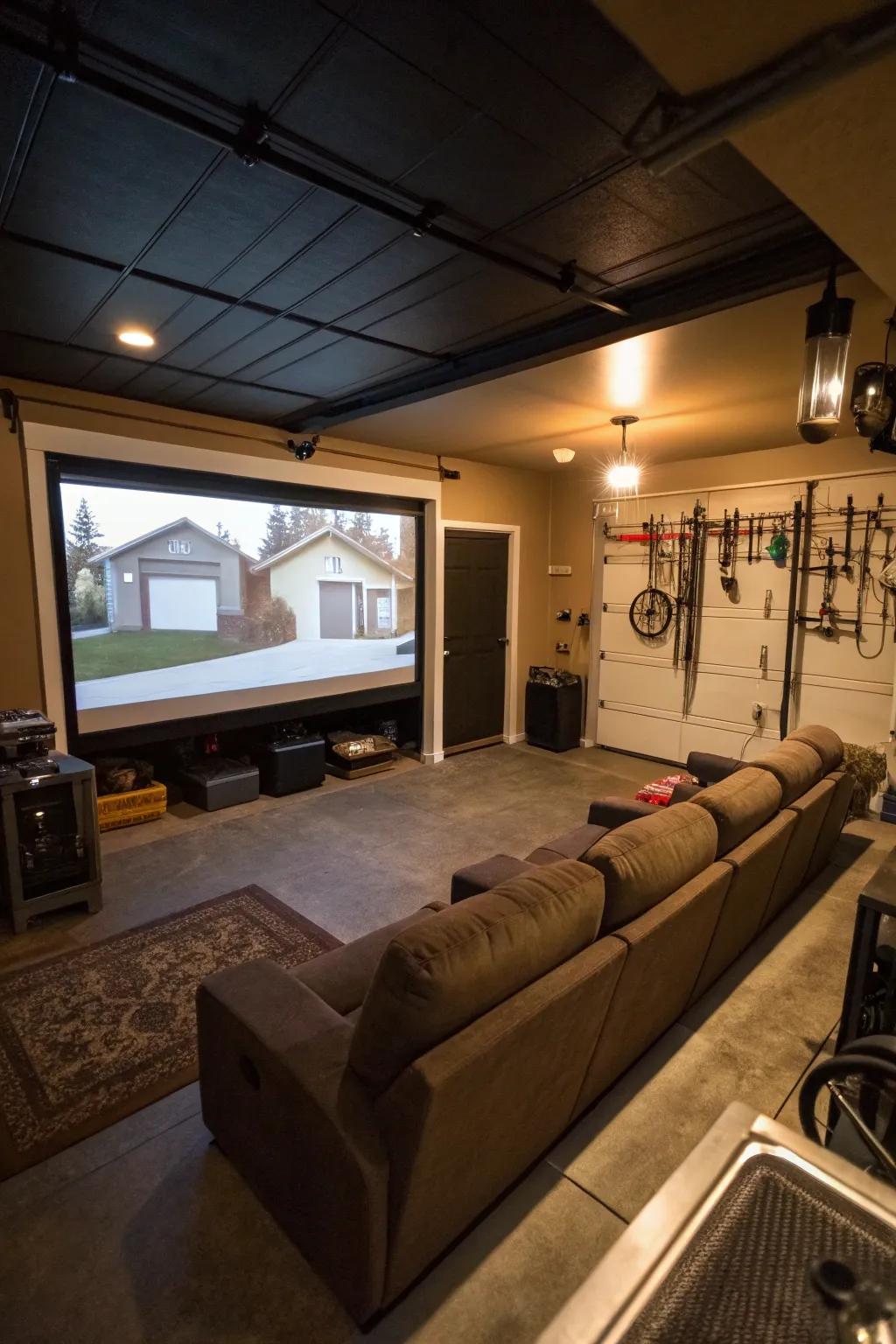 Indulge in a cinema experience in your garage with a theater-themed arrangement.
