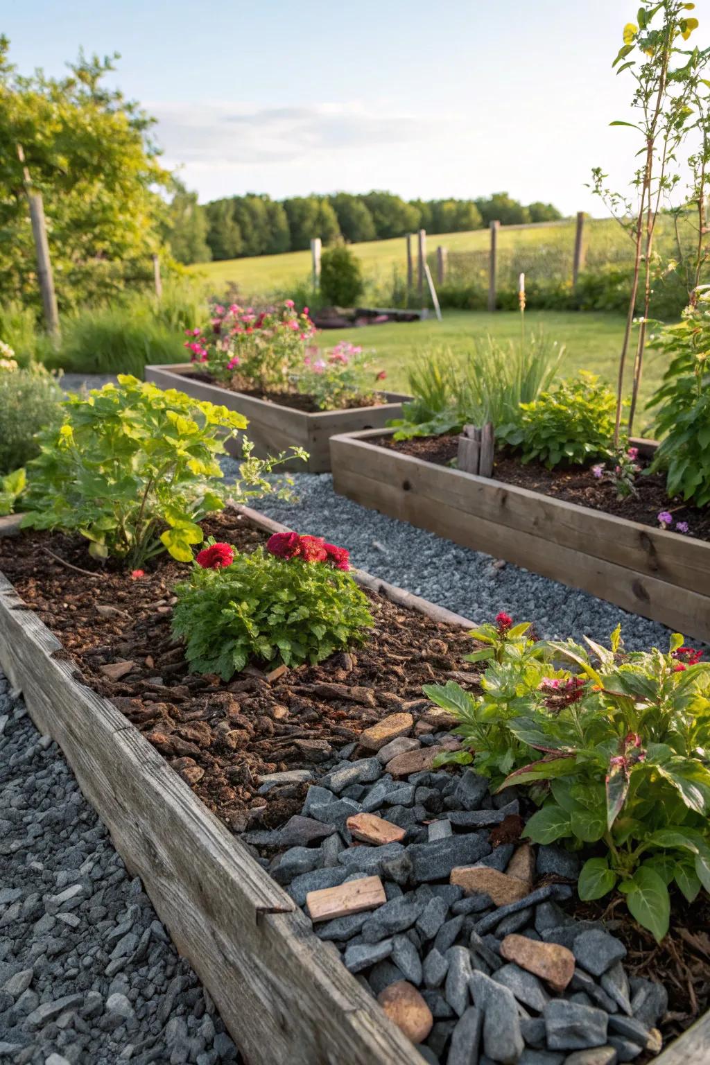 Improve dampness retention in your garden with a blend of compost and stone shards.