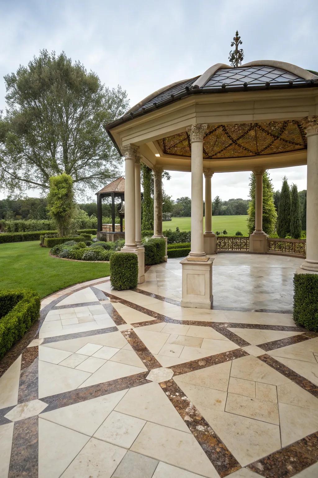 Boost your gazebo via refined stone decorations.