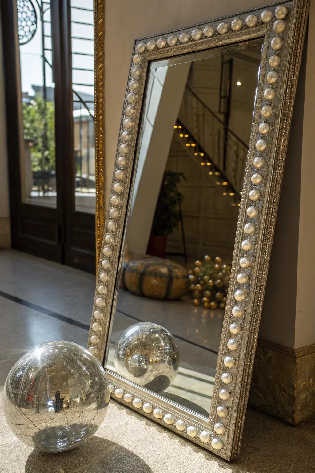 Maximize your mirror's impact with touches of glass orbs.
