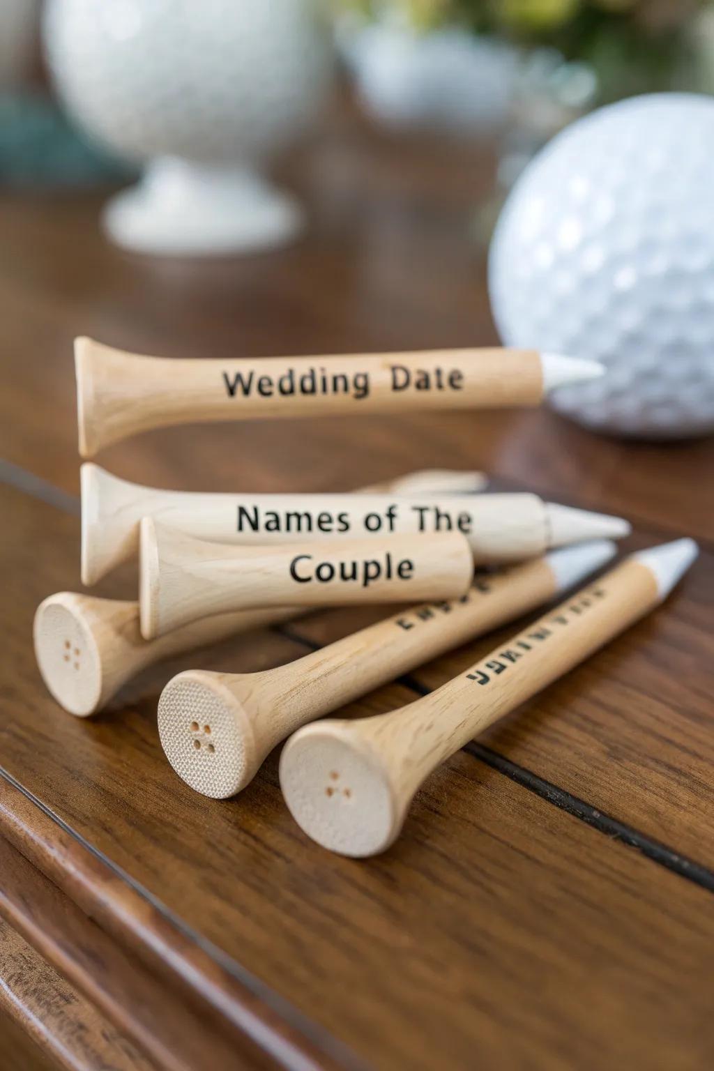Monogrammed golf pegs make thoughtful and unique wedding presents.