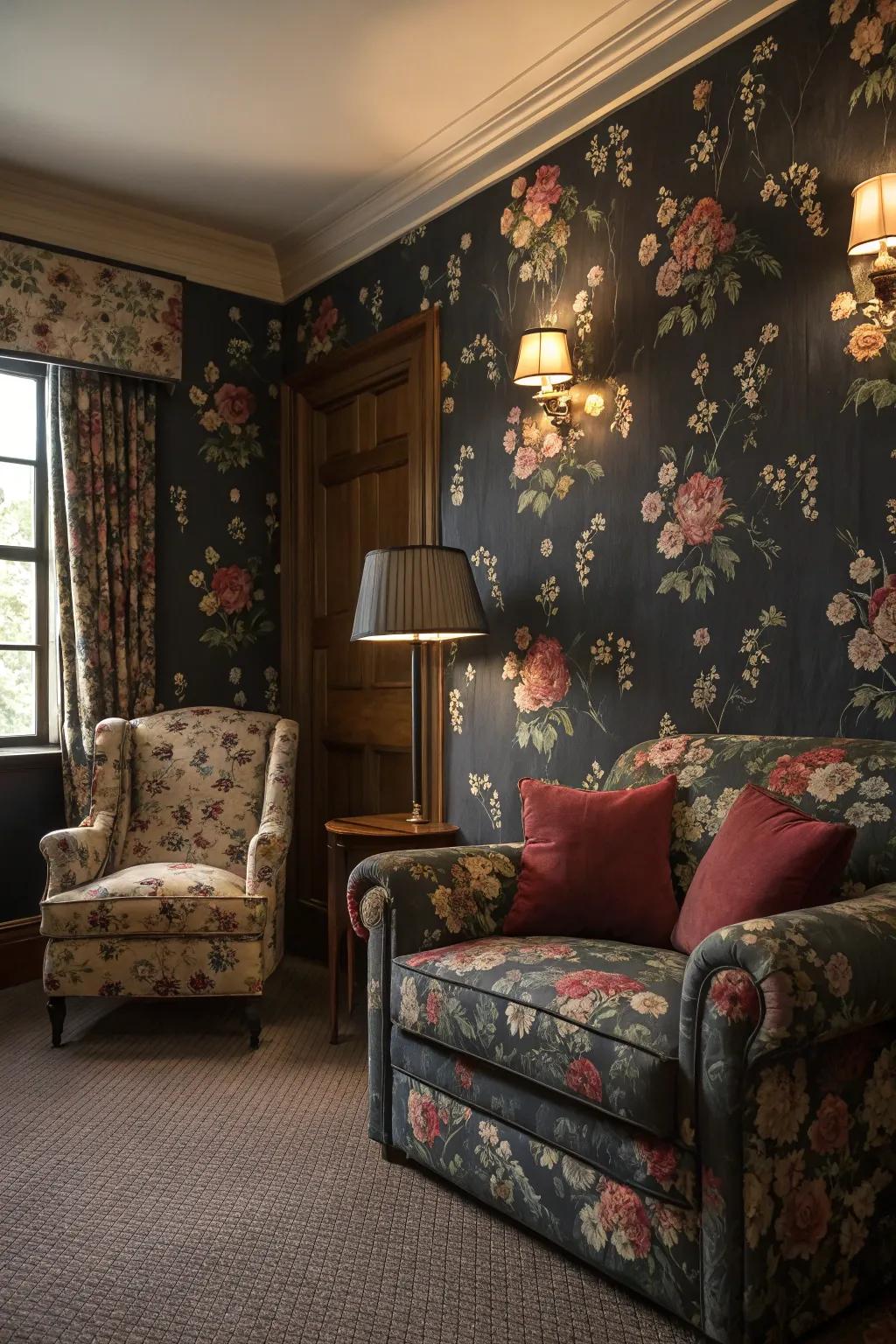 Moody botanicals introduce an aspect of surprise and romance.
