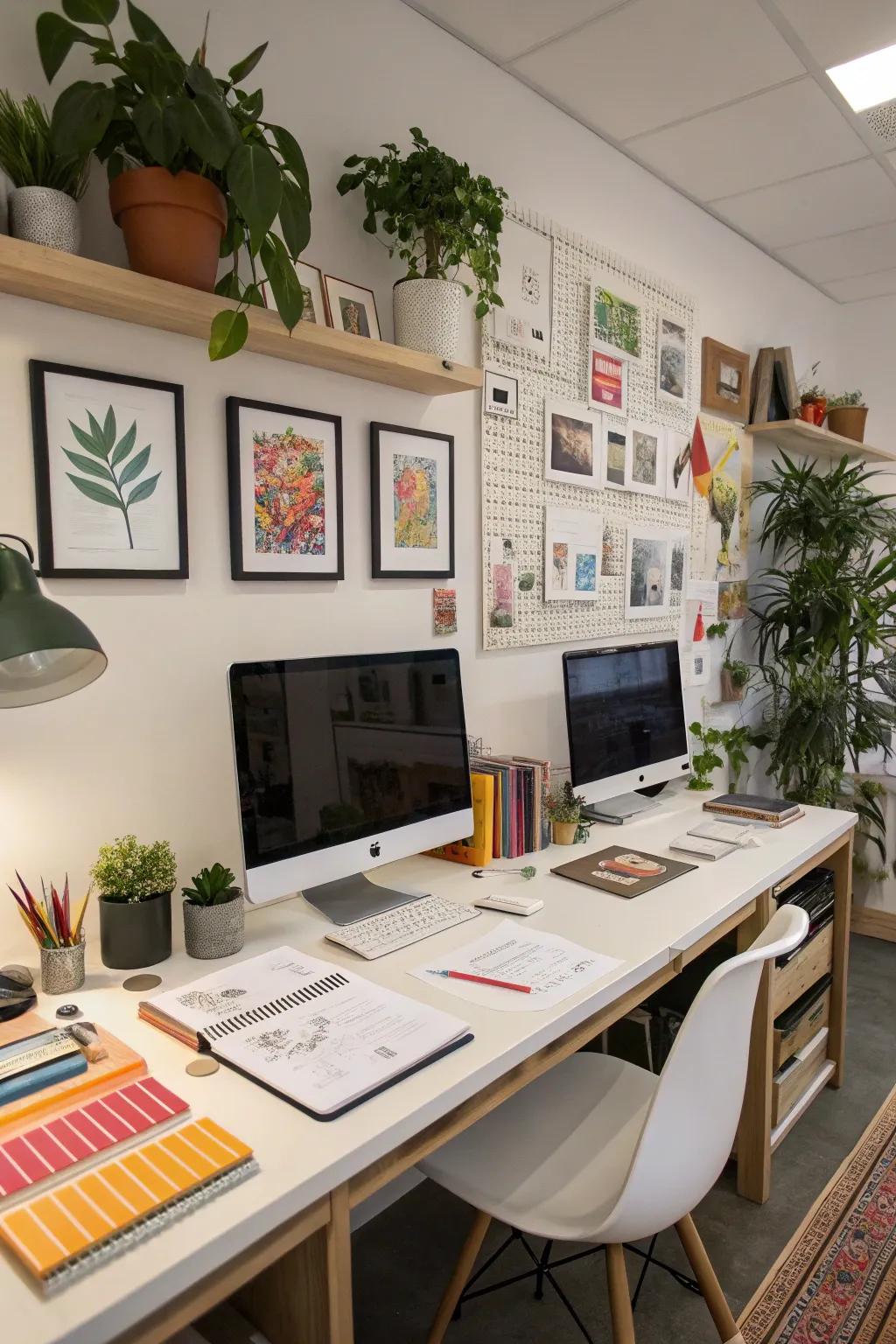 Personal touches turn a workspace into a cozy retreat.