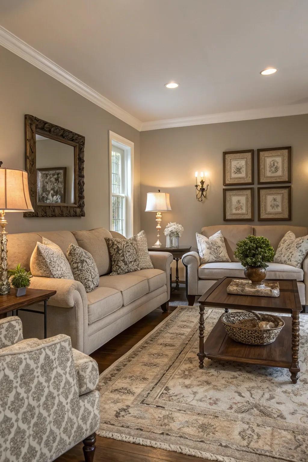 Greige provides a warmer spin on classic gray.