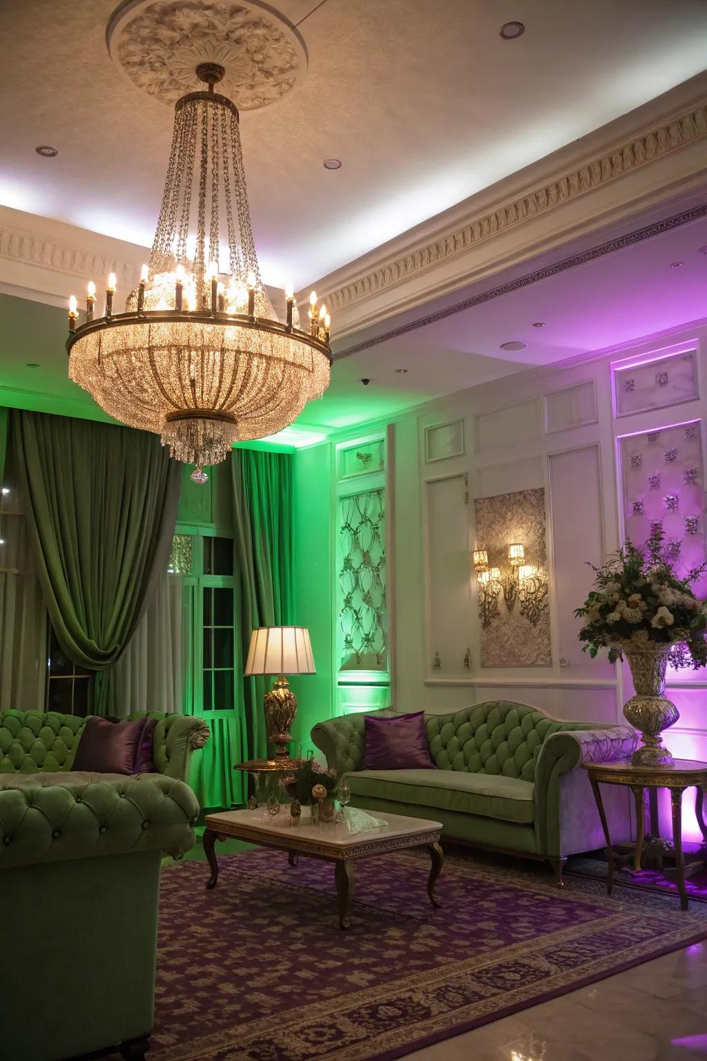 Extravagant illumination enhancing the room's ambiance.