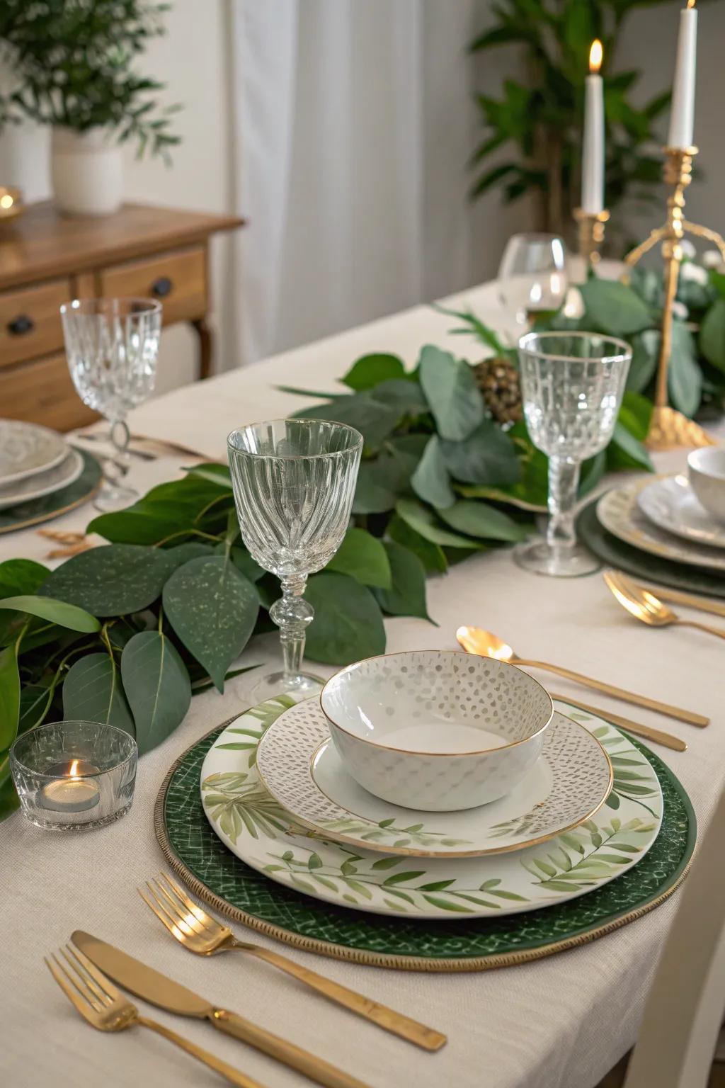 A leafy table runner brings nature to your dining experience.