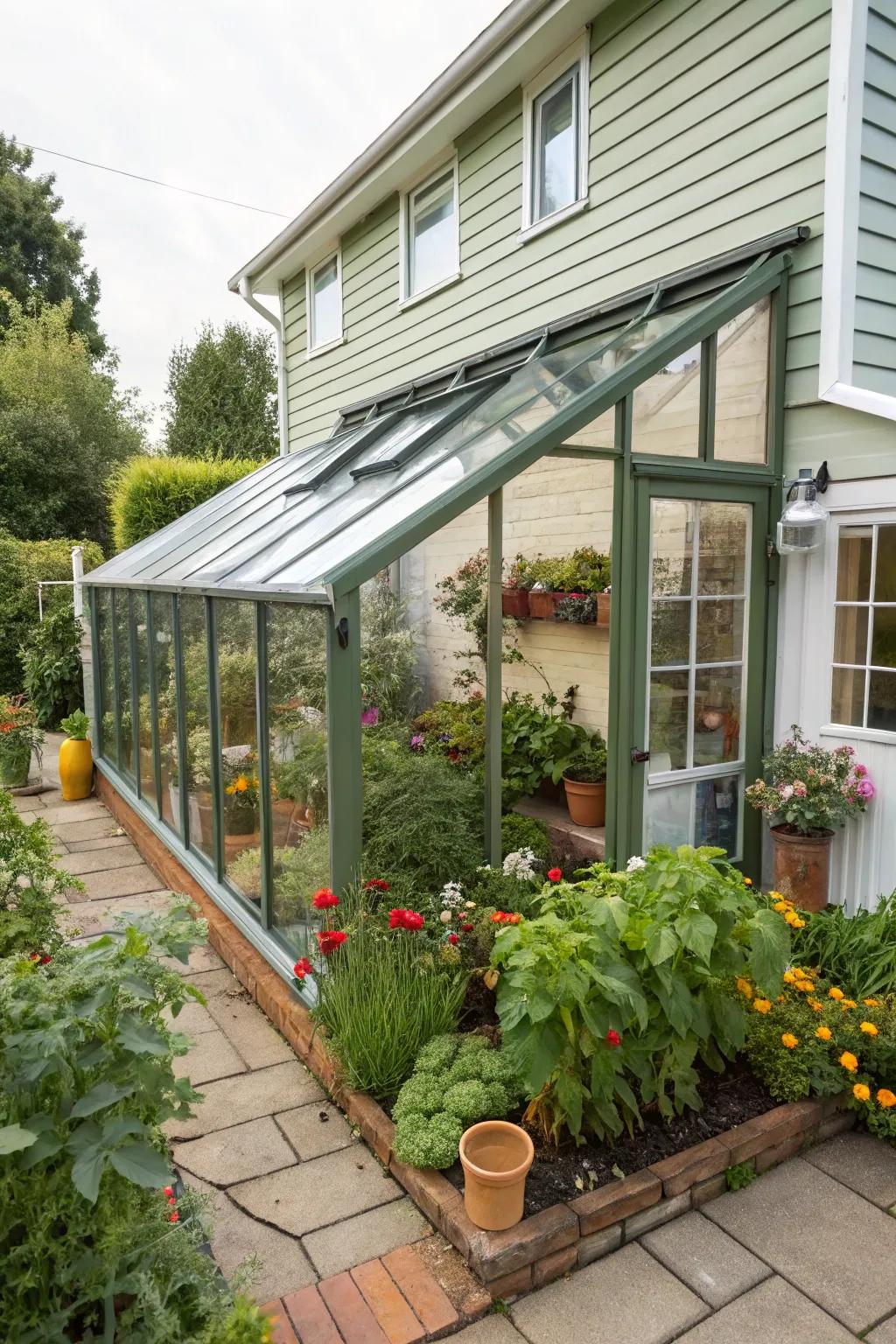 A greenhouse saving area attached to a home.