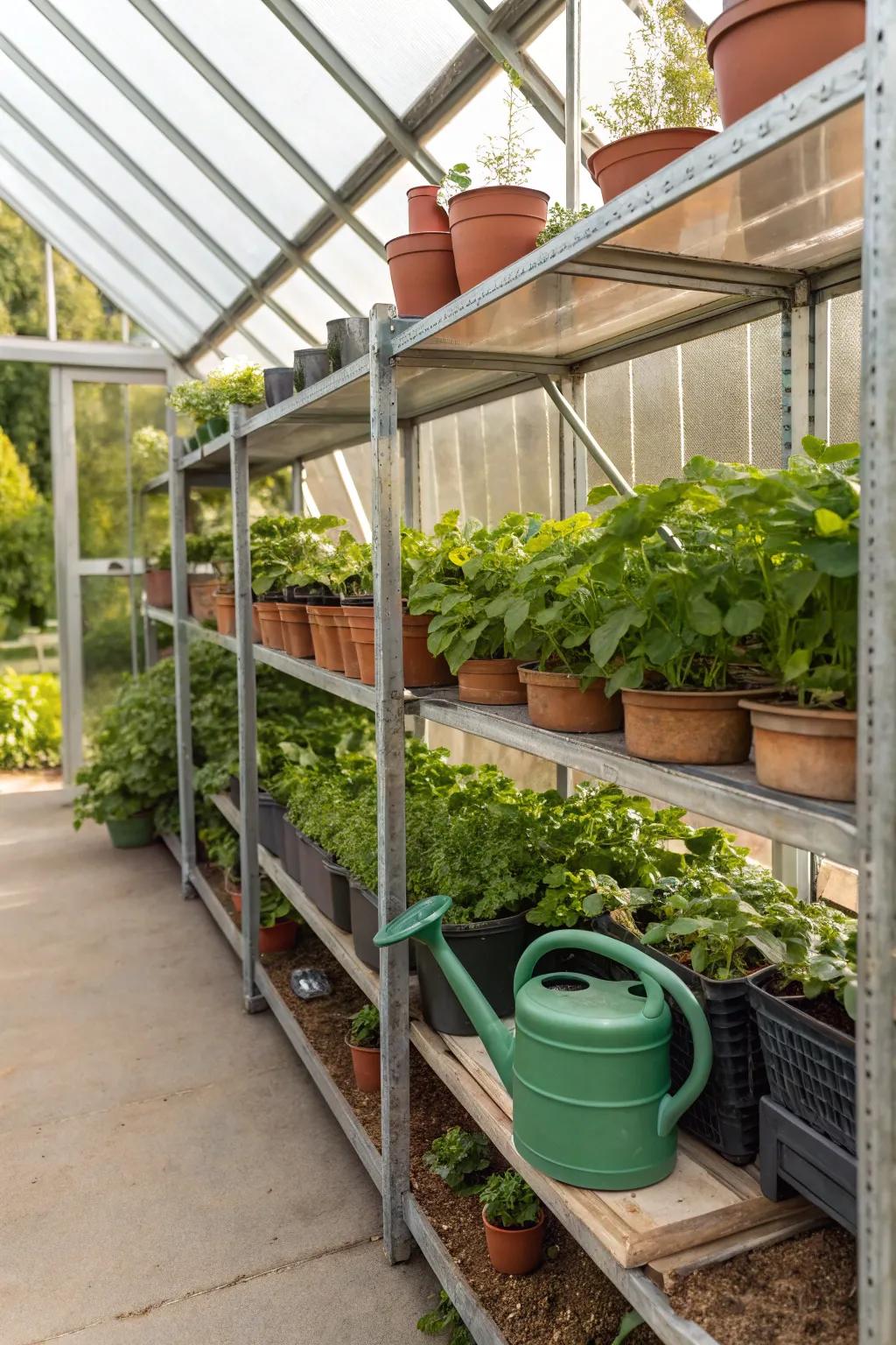 Sleek galvanized steel shelves lending an industrial feel.