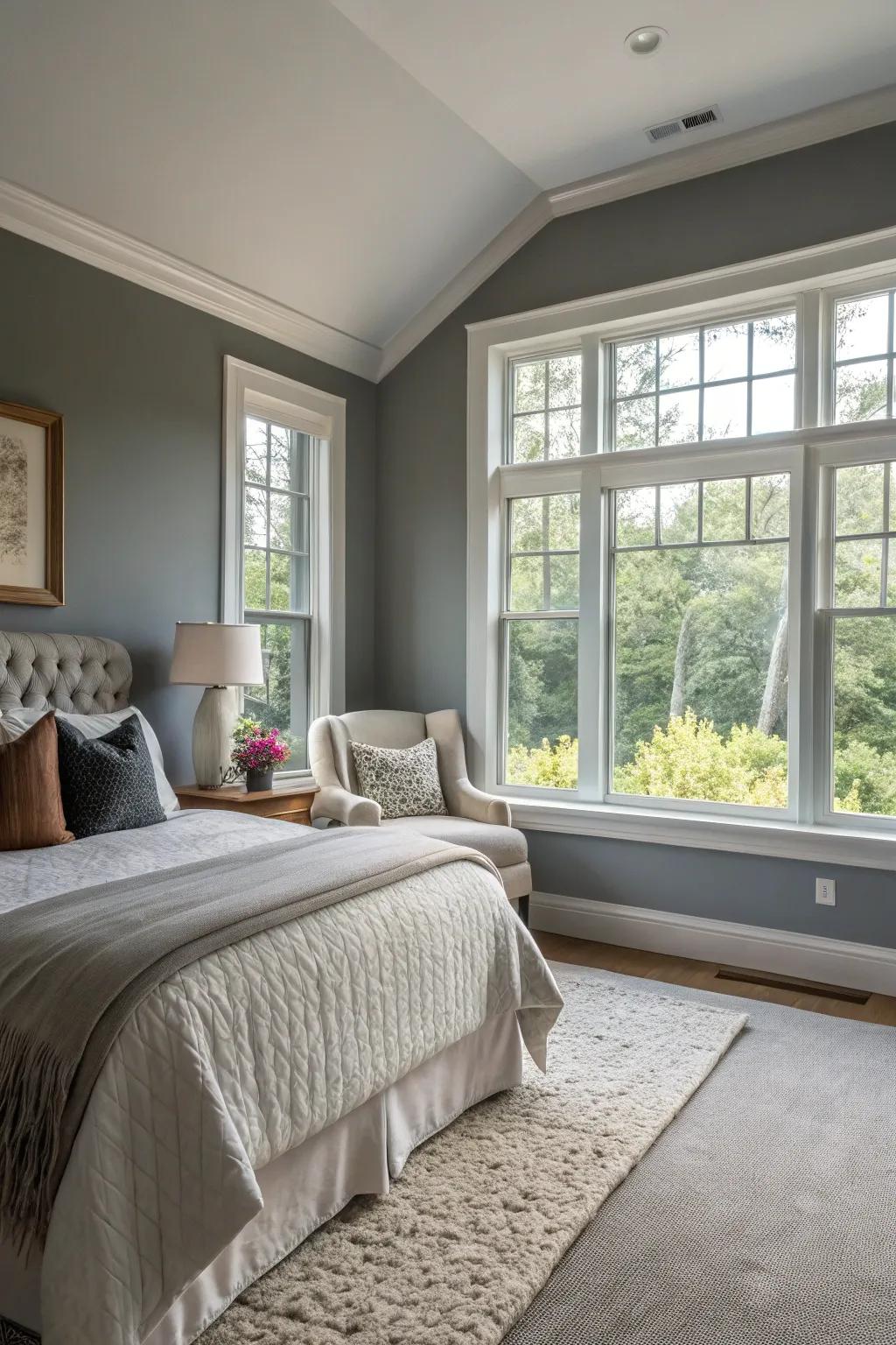 Natural light beautifully enhancing a grey-painted focus wall.