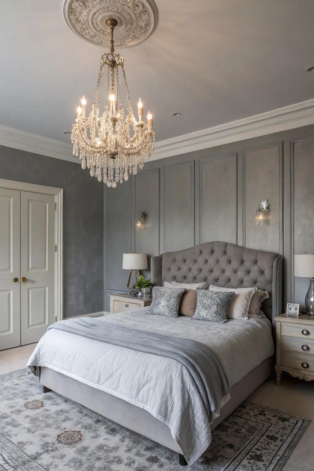 Statement lighting enhances the space with elegance.