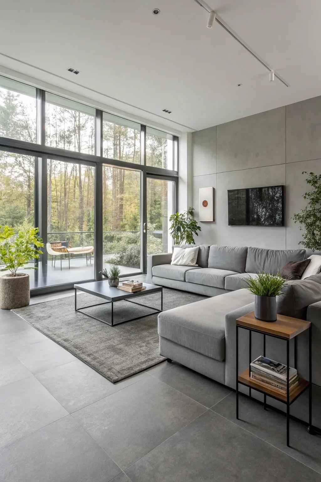 Elegant furniture enhances the modern appeal of grey floors.