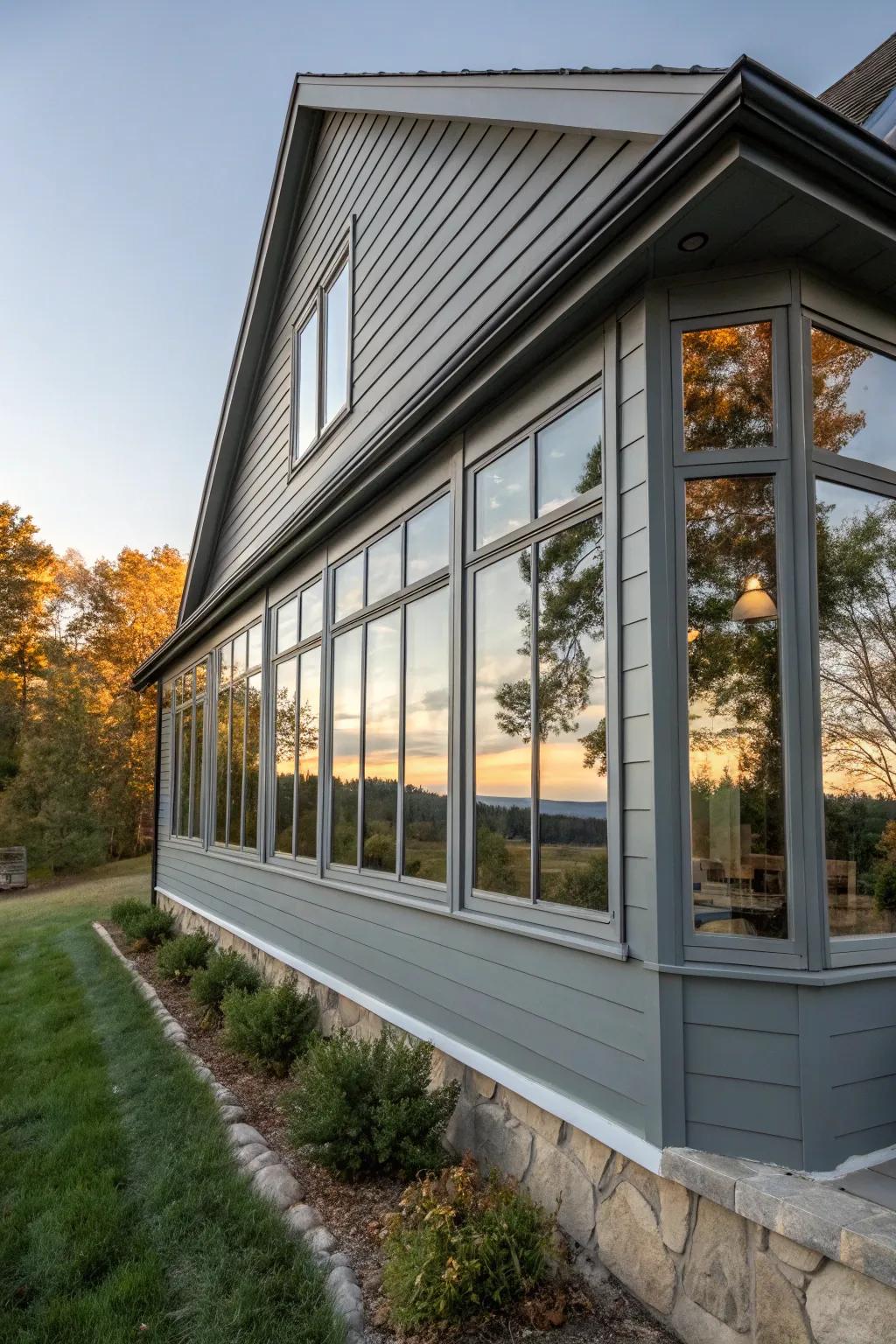 Brighten up with expansive windows and grey shades.