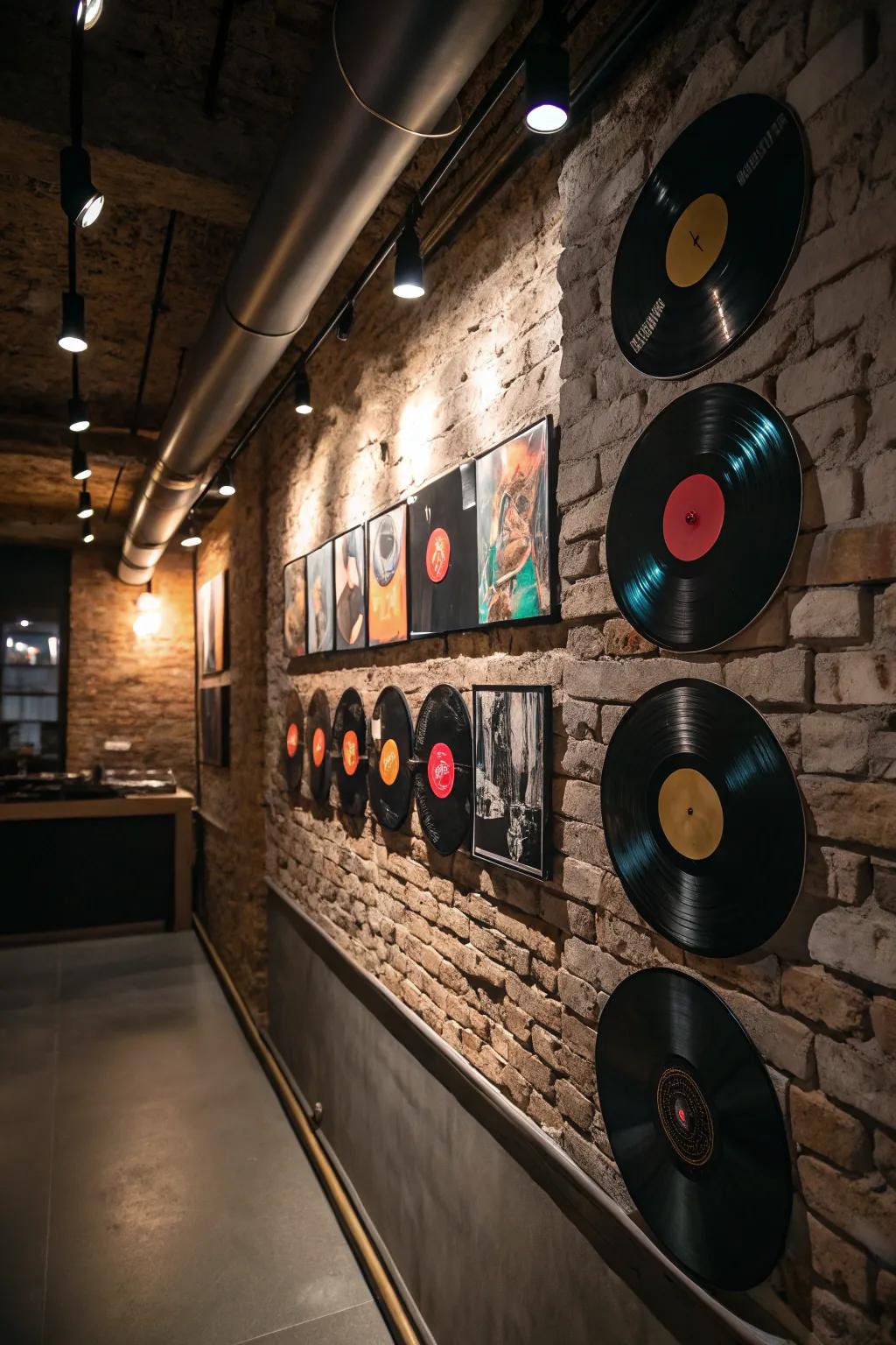 Spinning discs add a vintage and creative aura to the decoration.