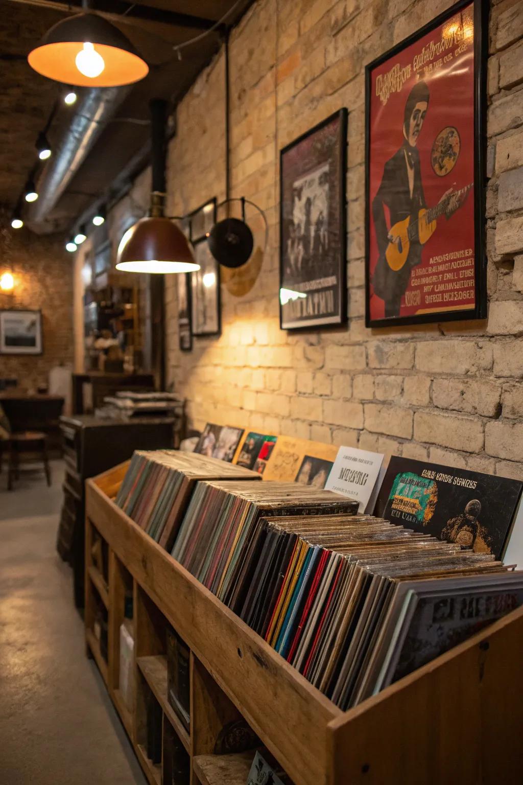 Vinyl records add musical charm and vintage character.