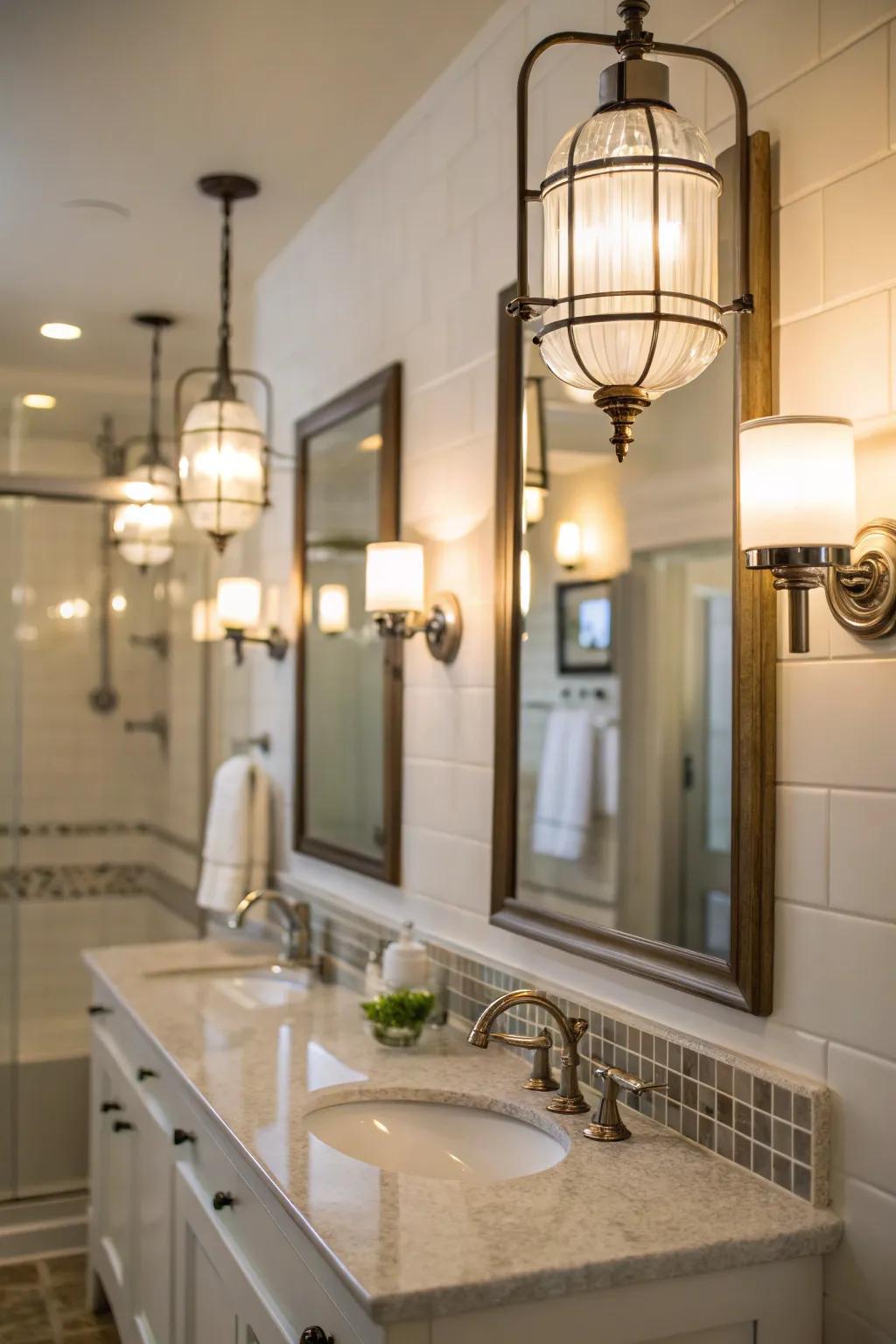 A guest bathroom illuminated by premium lighting, enhancing the space's atmosphere.