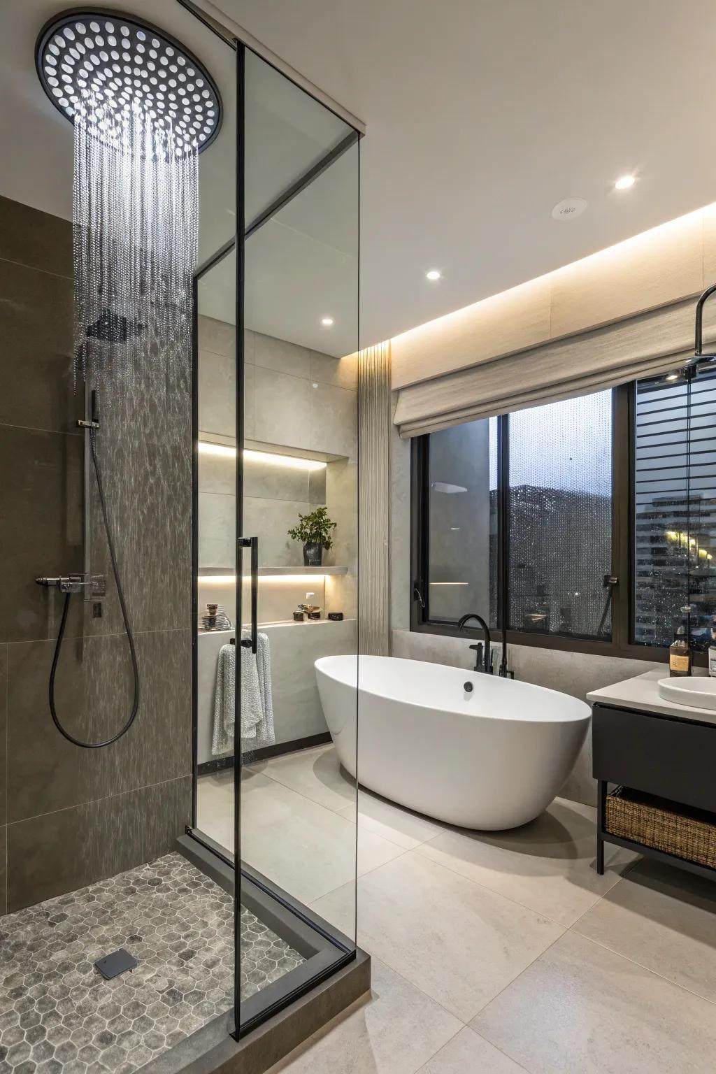 Lavish features raise this guest bathroom to a spa-like retreat.