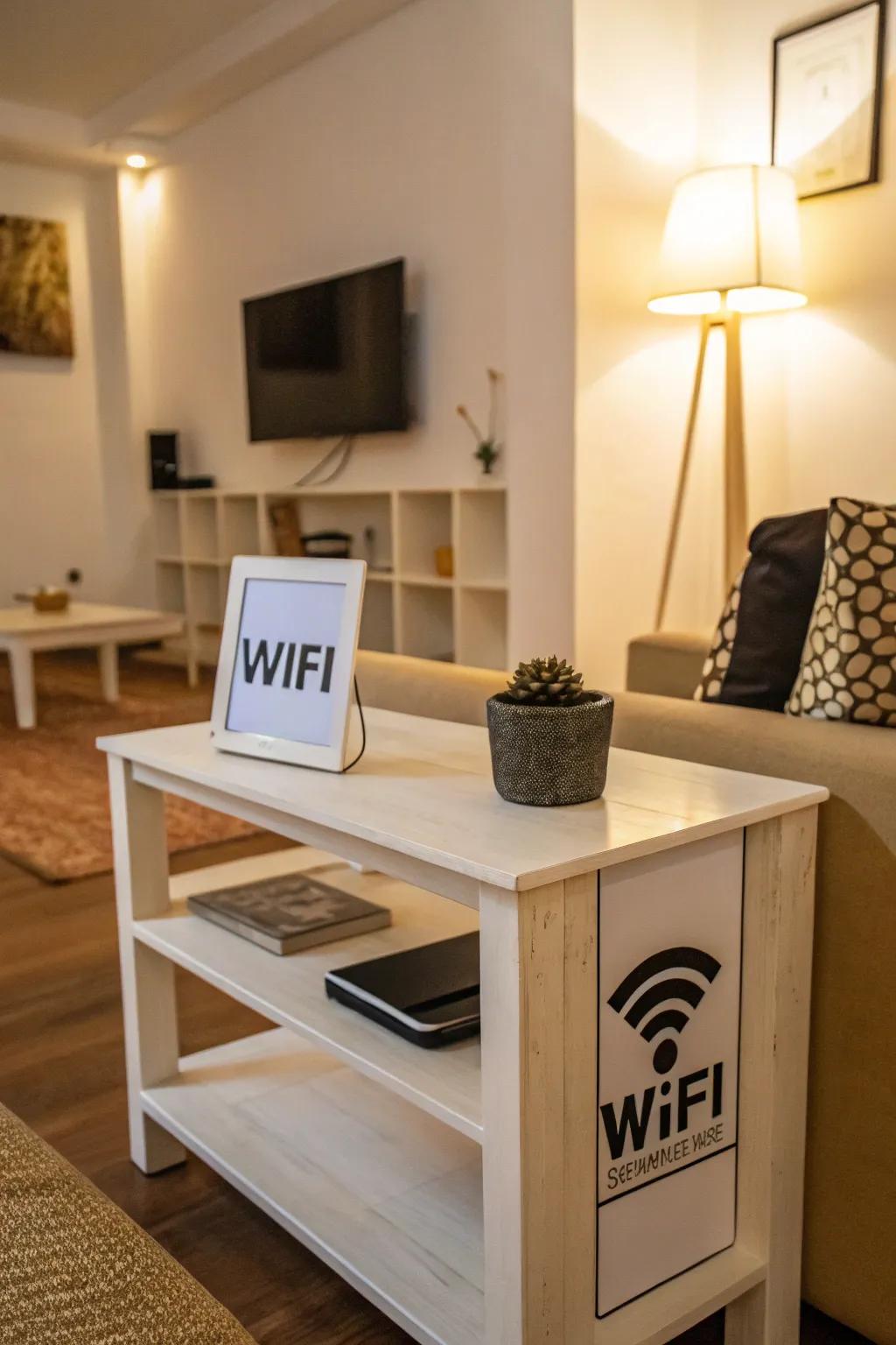 A minimalist WiFi sign seamlessly blending into a contemporary living space.