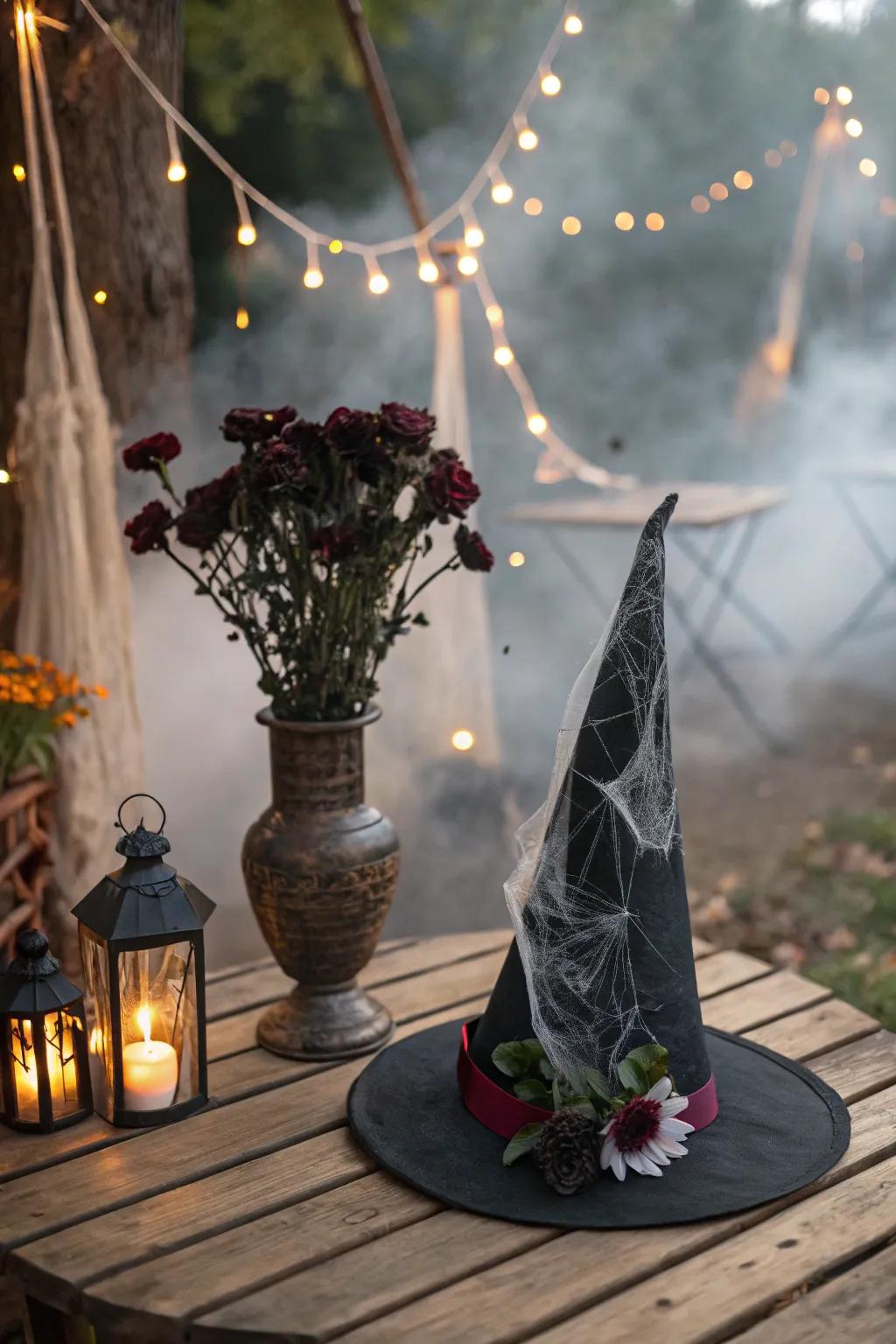 A sorceress headgear bouquet infuses a whimsical, eerie spin on the conventional Halloween aesthetic.