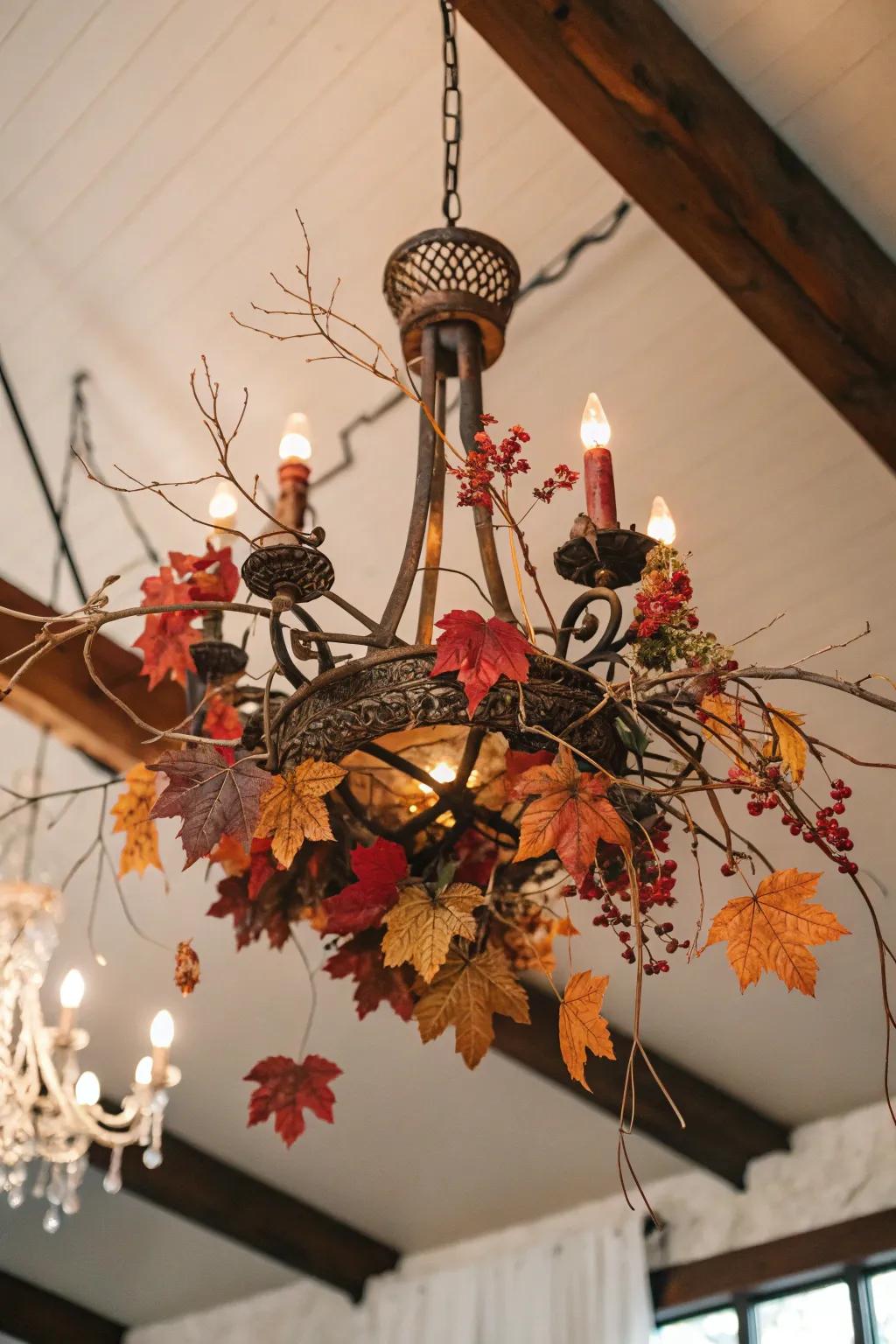 Branches and foliage imbue a natural sentiment into Halloween adornments.