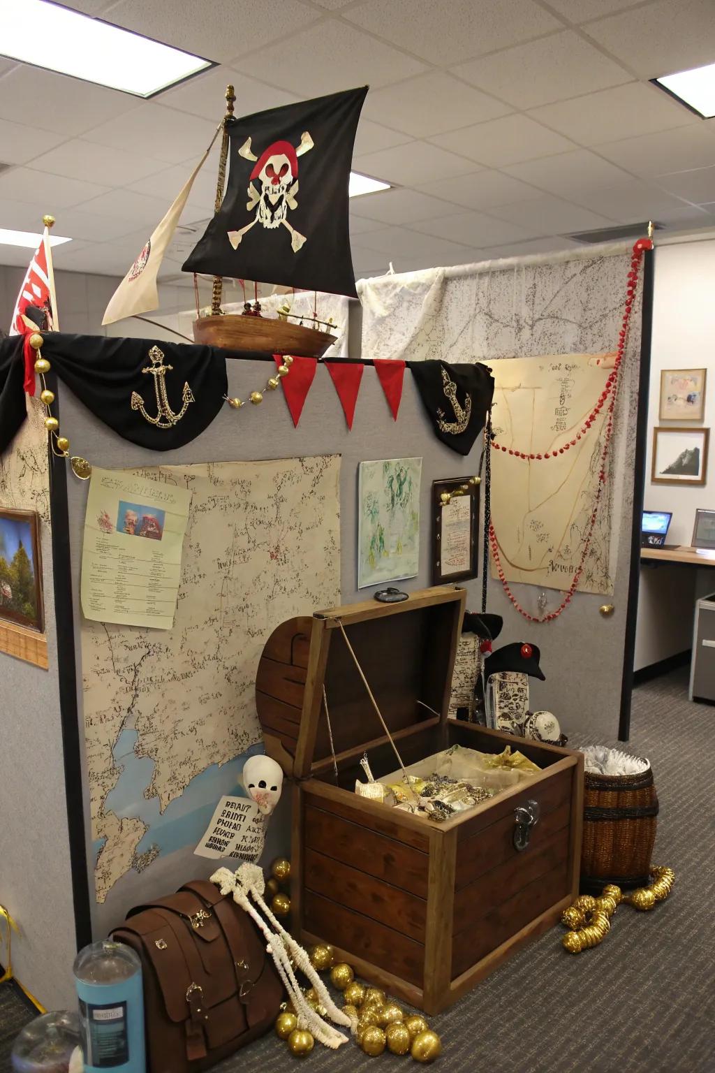 Begin a buccaneer escapade incorporating themed ornamentation and concealed treasures.