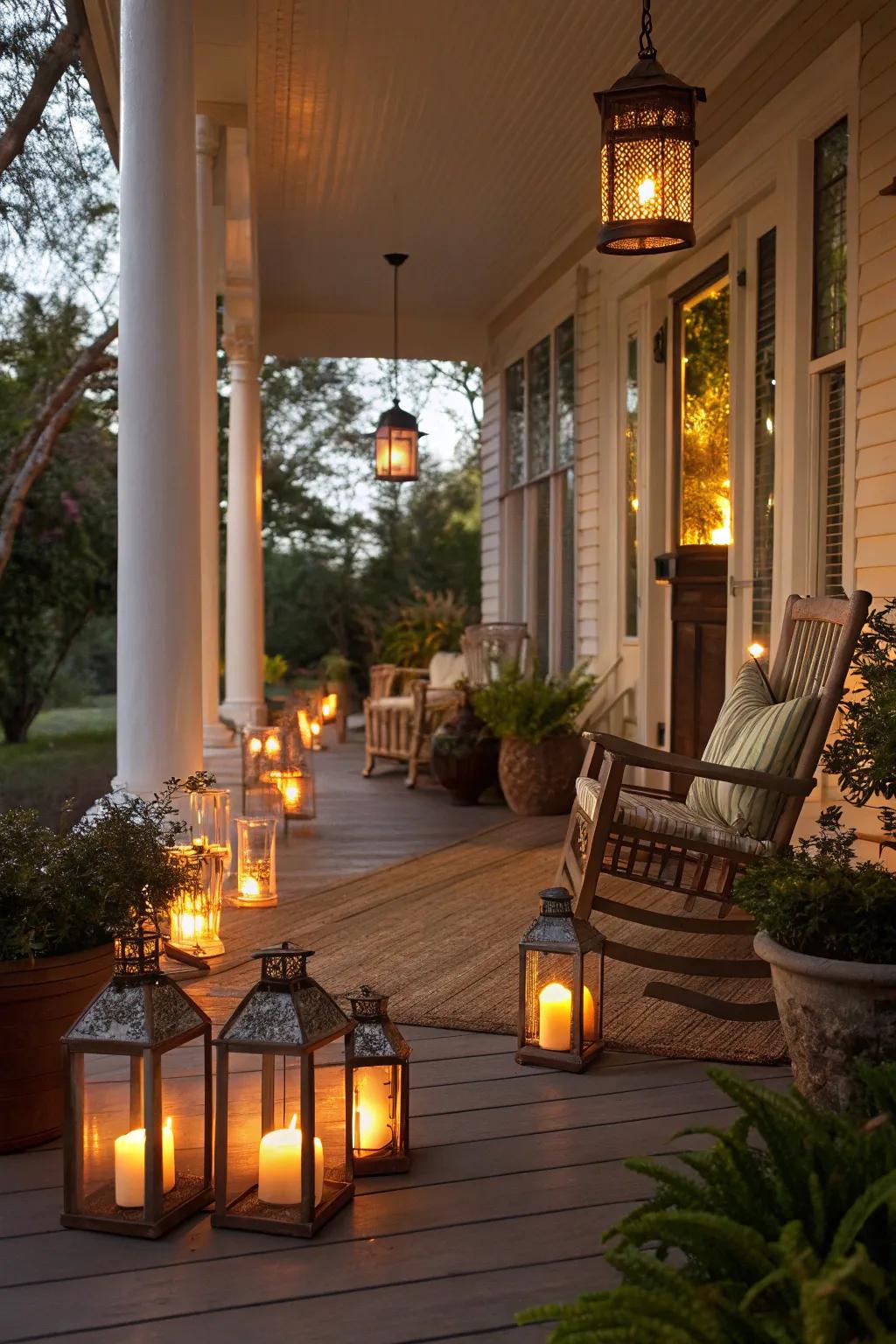 Enchanting lights shed a comforting shine over this Halloween entrance.