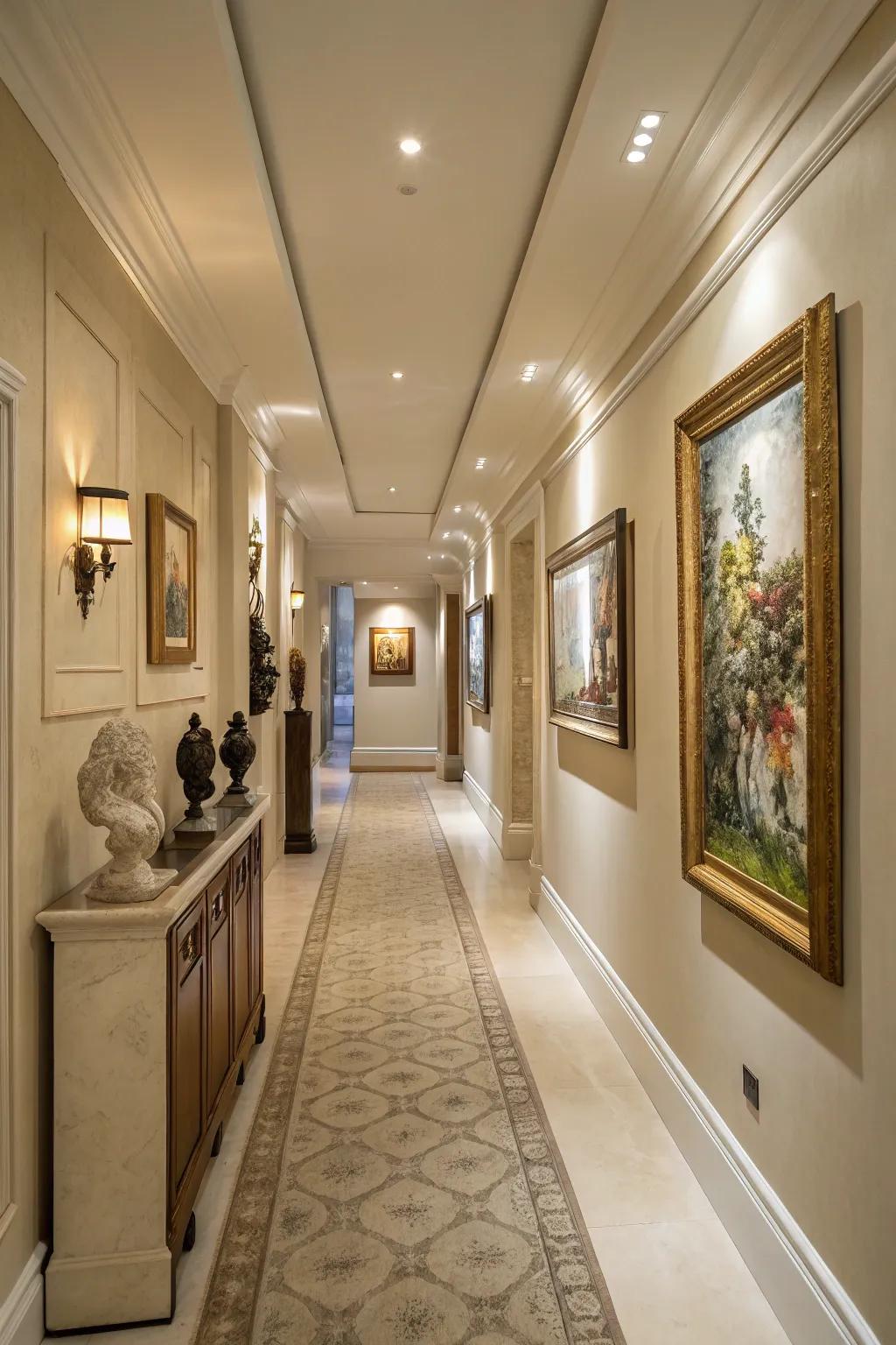 Harmonious colors engender a cohesive and inviting corridor atmosphere.
