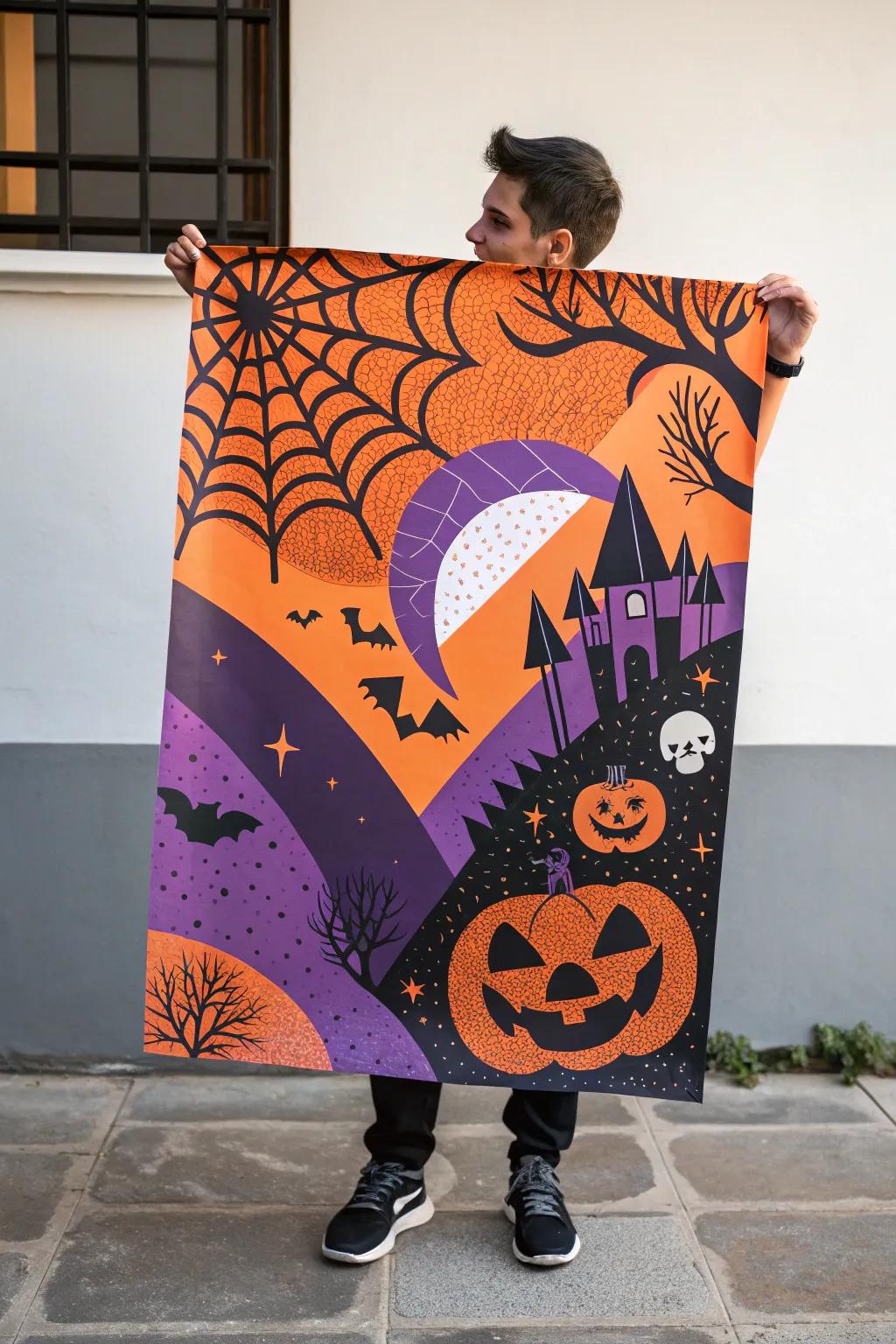 A dynamic chromatic spectrum poster that epitomizes Halloween spirit.