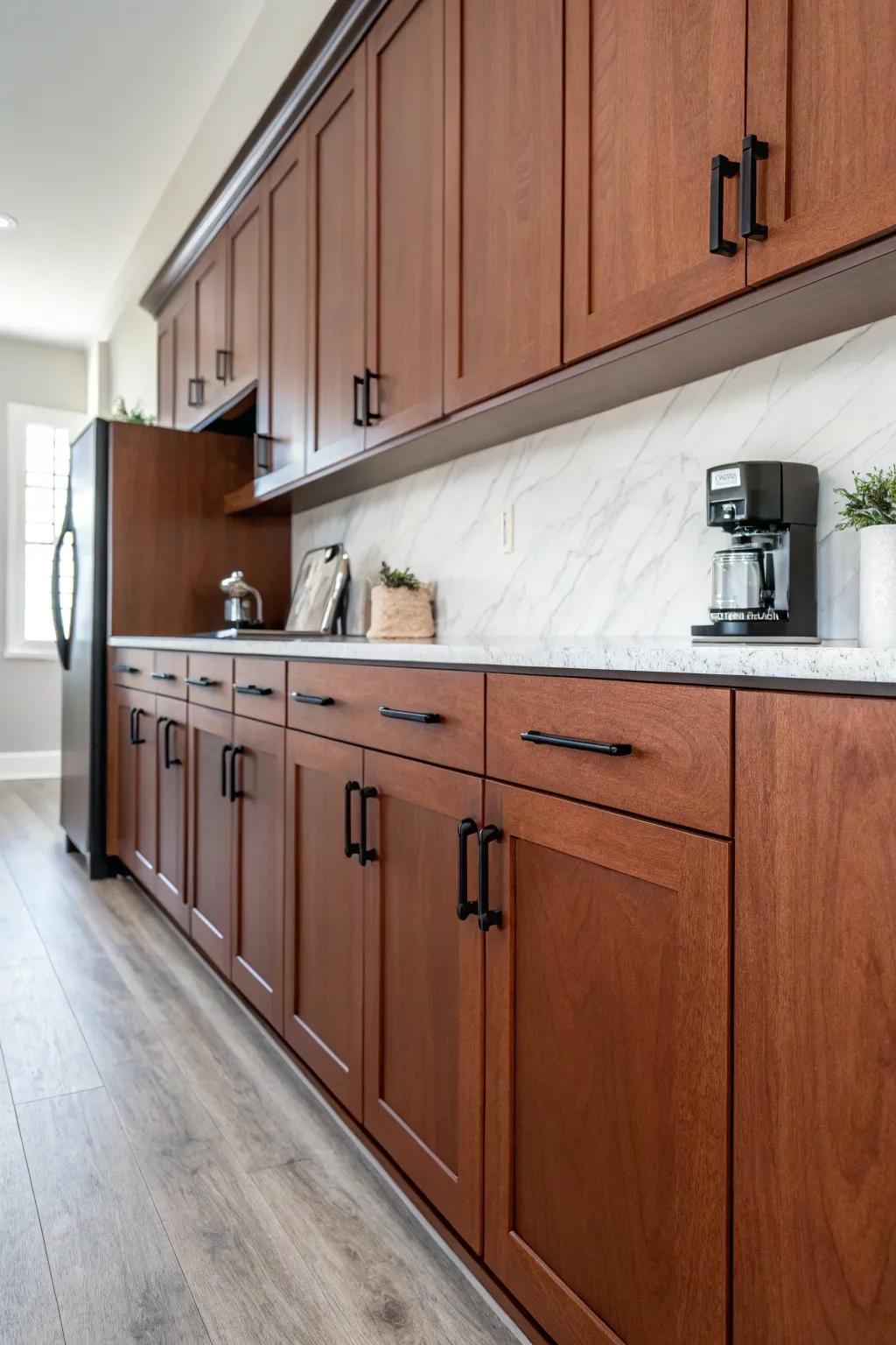 Understated matte black hardware imparts delicate elegance.
