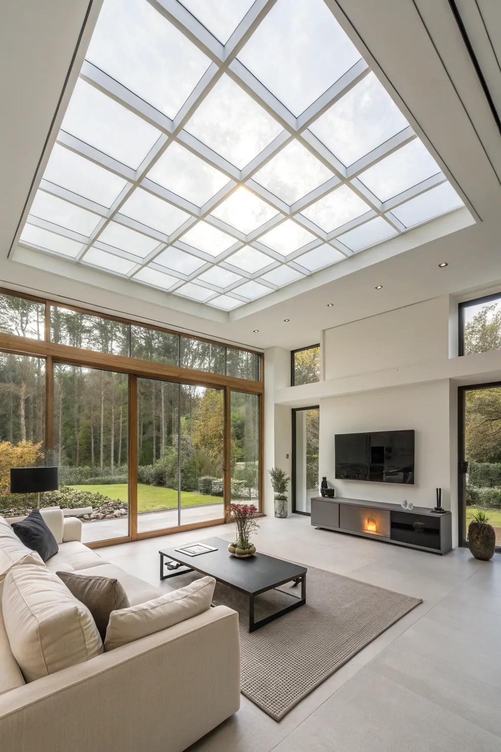 A modern living room with infrared surfaces, offering a sleek and efficient warming solution.
