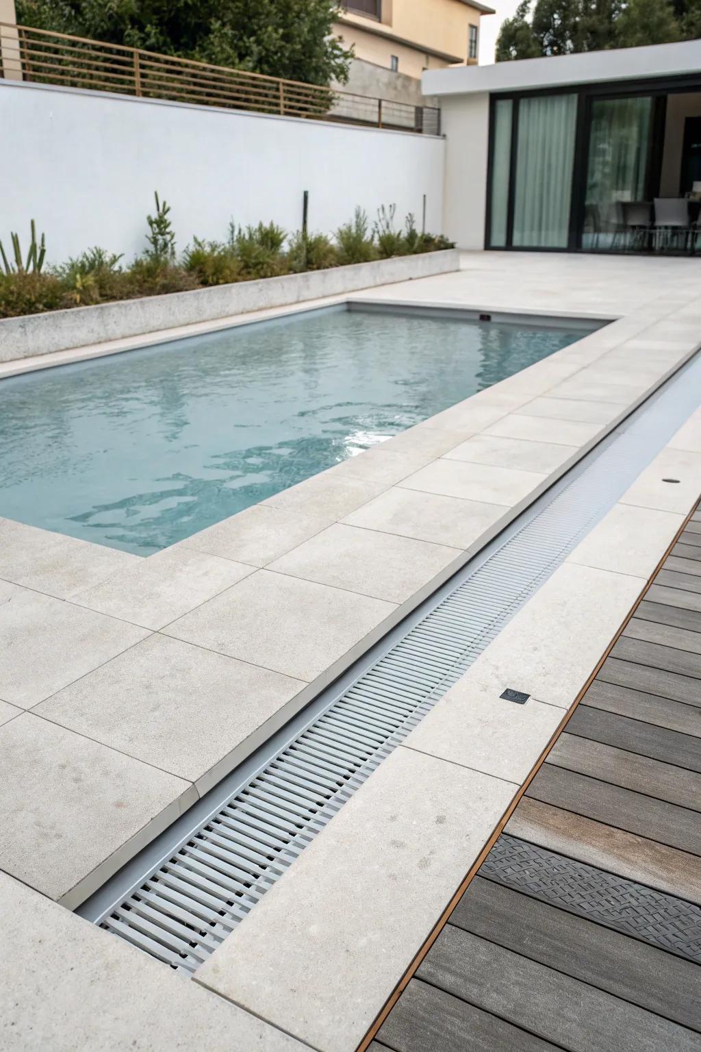 Minimalist slotted drains maintain a neat, unobtrusive aesthetic.