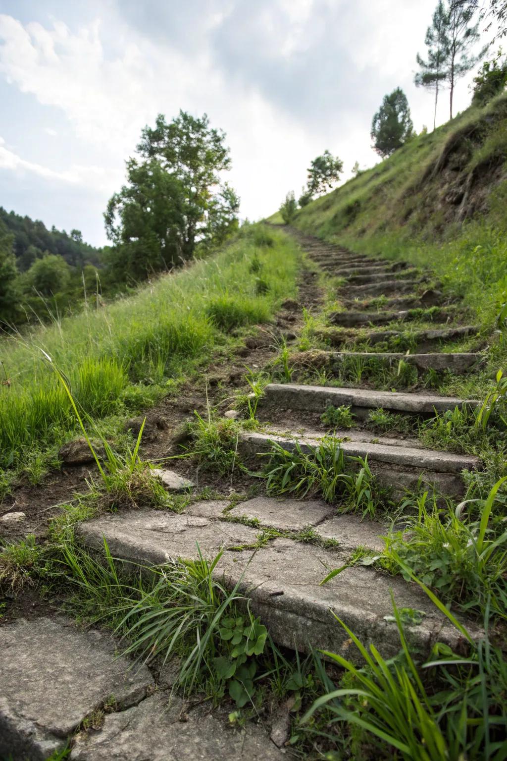 Turf-covered treads merge practicality with natural beauty.