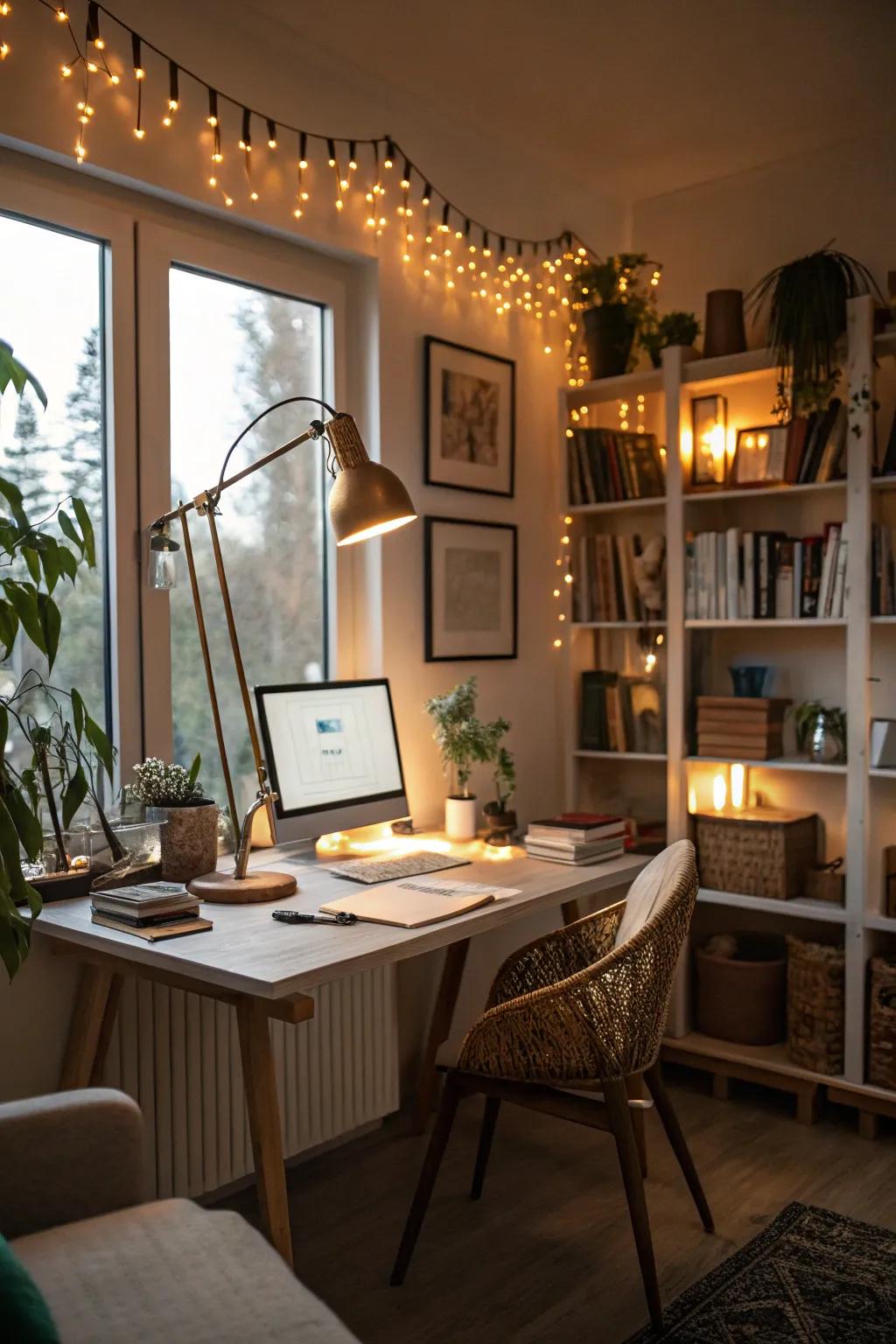 Toasty lighting creates a workspace that is warm and welcoming.