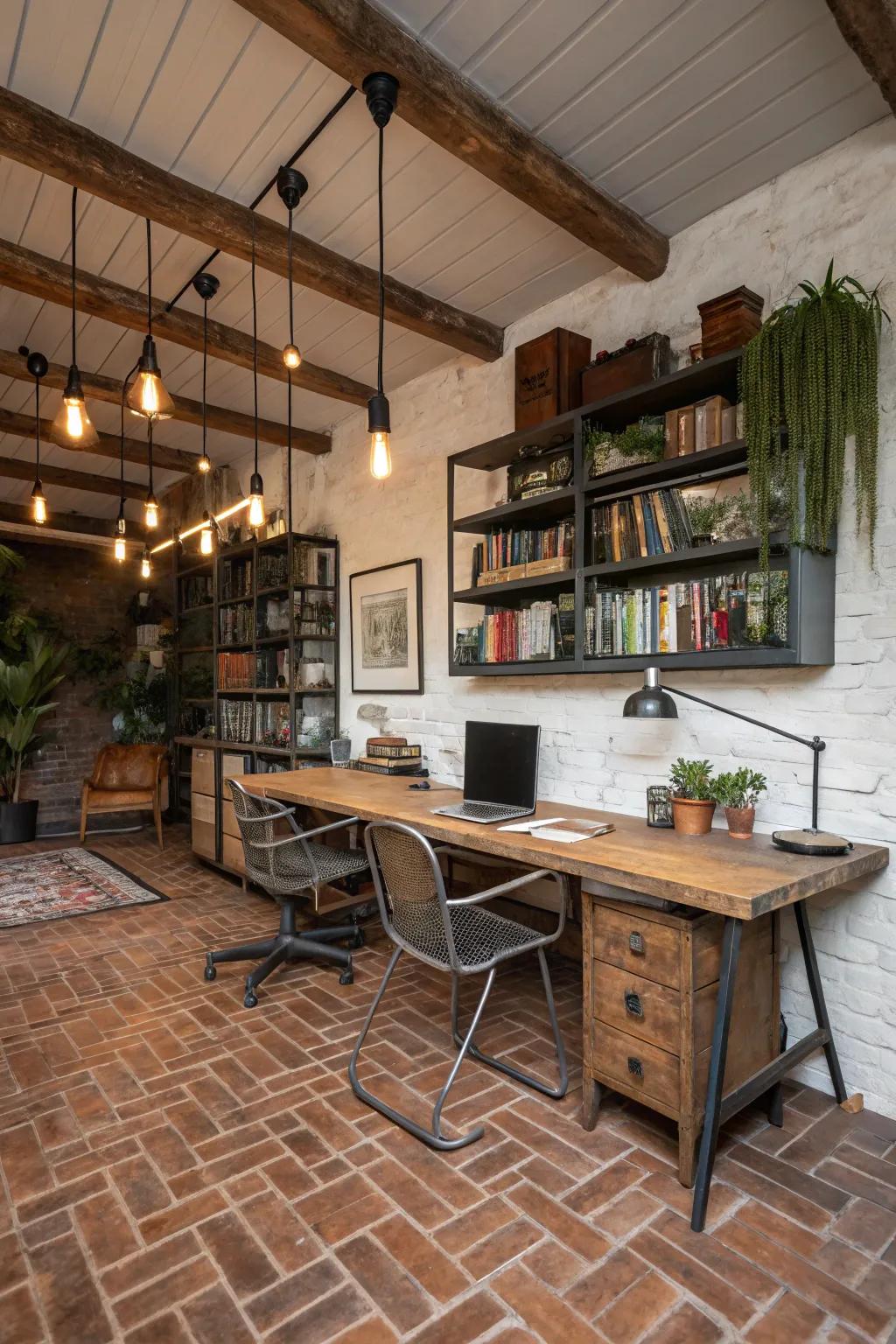 Brick flooring imparts a unique, rustic charm to your office environment.
