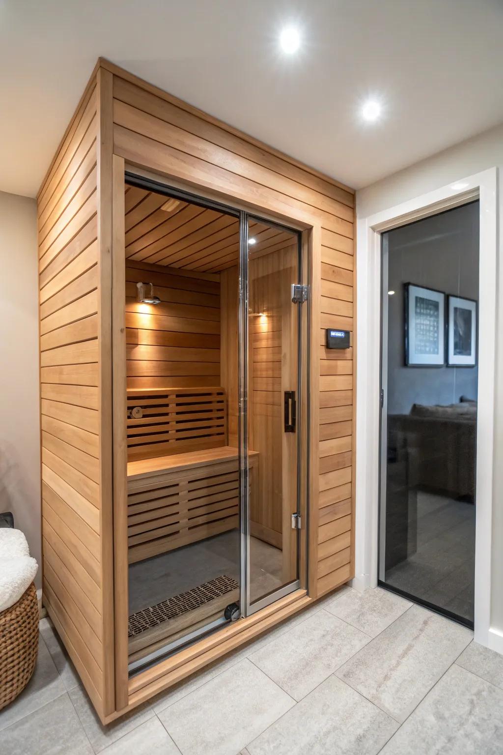 A small sauna exploiting a small space.