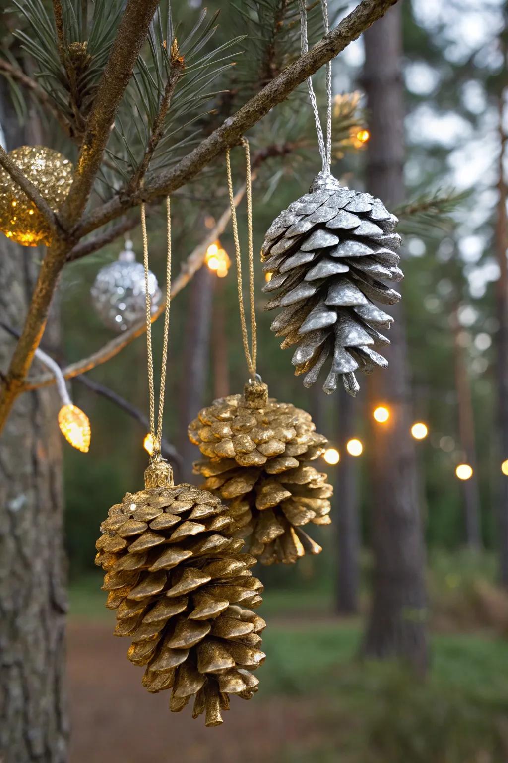 Elegant gilded pinecones adding a touch of luxury to the holiday decor.